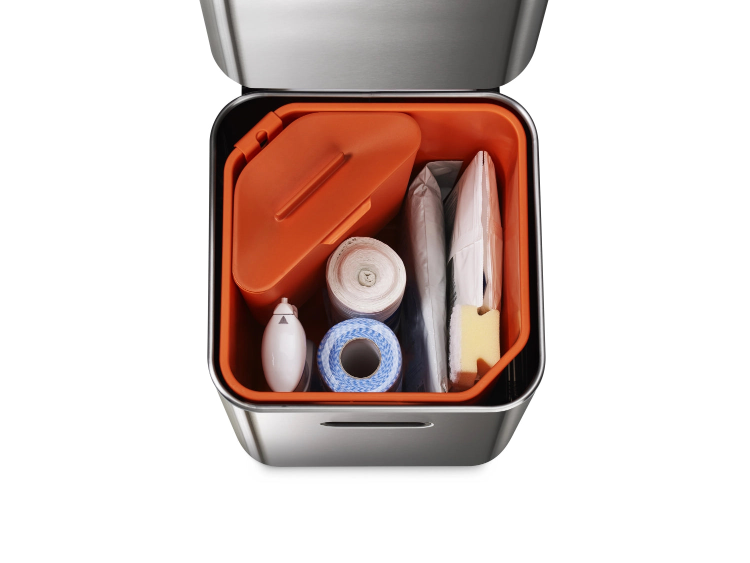 Eleganter Joseph Joseph Totem Compact 40L Abfalleimer aus Edelstahl, perfekt für moderne Küchen mit effizienter Abfalltrennung und minimalistischem Design.
