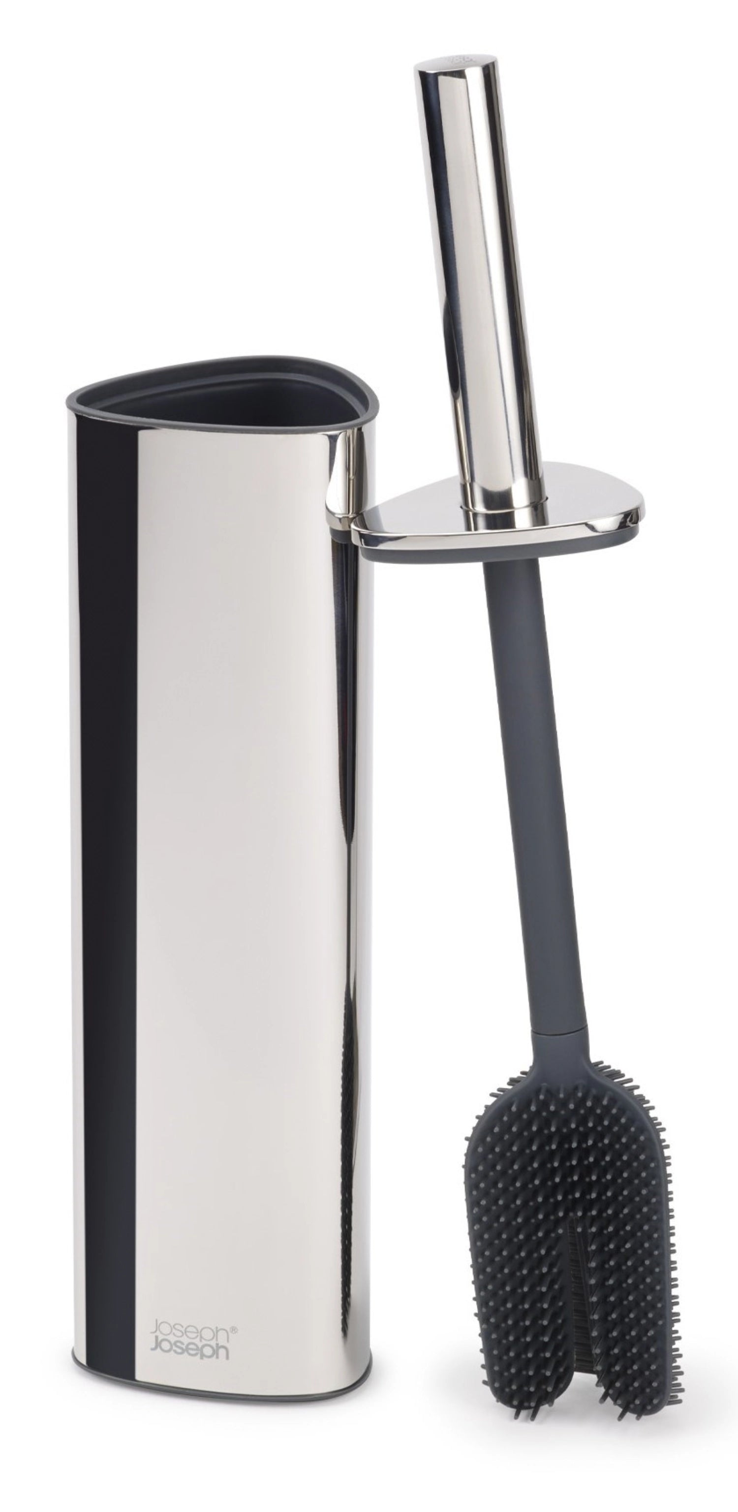Stilvolle Toilettenbürste Flex 360 Luxe aus hochwertigem Edelstahl von Joseph Joseph, ideal für eine gründliche und hygienische Reinigung.
