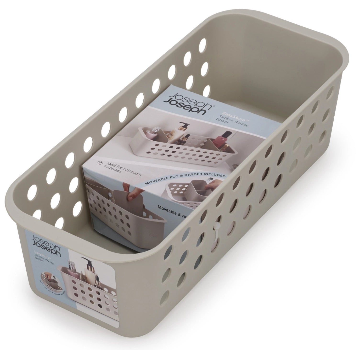 Praktischer EasyStore Aufbewahrungskorb von Joseph Joseph, ideal zur ordentlichen Aufbewahrung von Küchenzubehör und Kleinigkeiten.