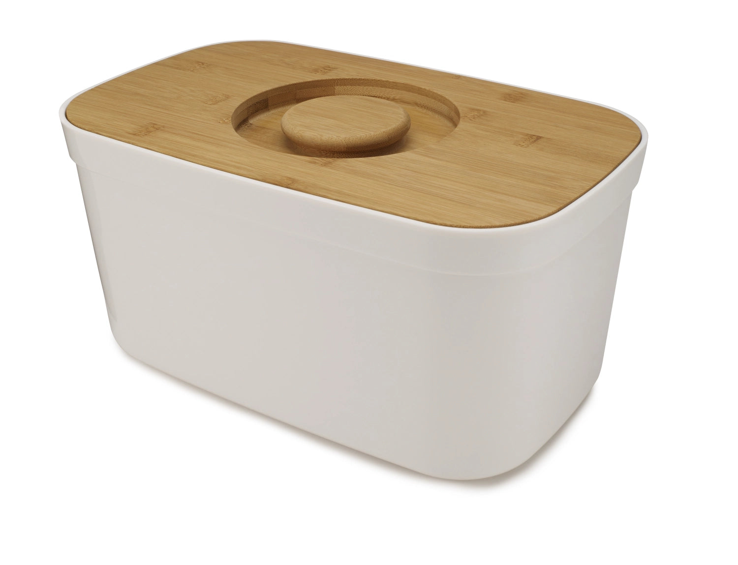 Elegante Brotbox aus Polypropylen und Bambus in Weiß, 37x18x22 cm, ideal zur Aufbewahrung von Brot und Backwaren.