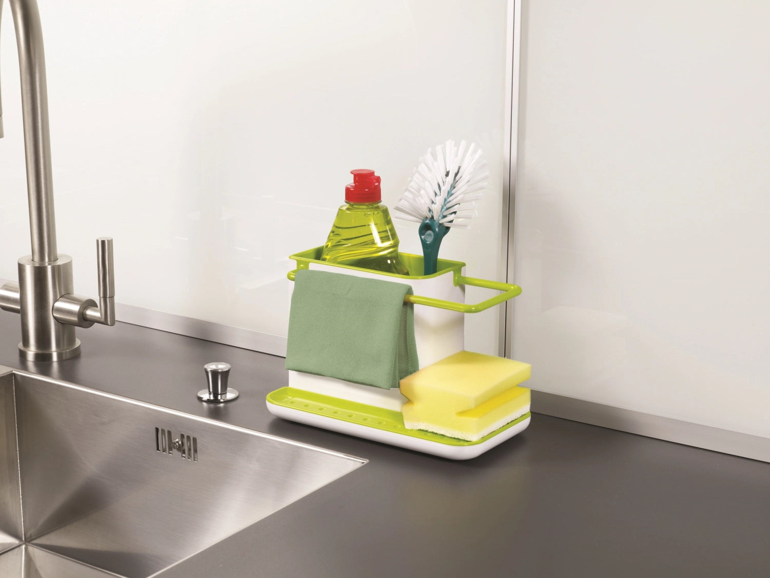 Praktischer Sink Caddy in Schwarz-Grau von Joseph Joseph, ideal für die Abwaschorganisation, Maße: 20x13.5x11.5cm, stilvoll und funktional.
