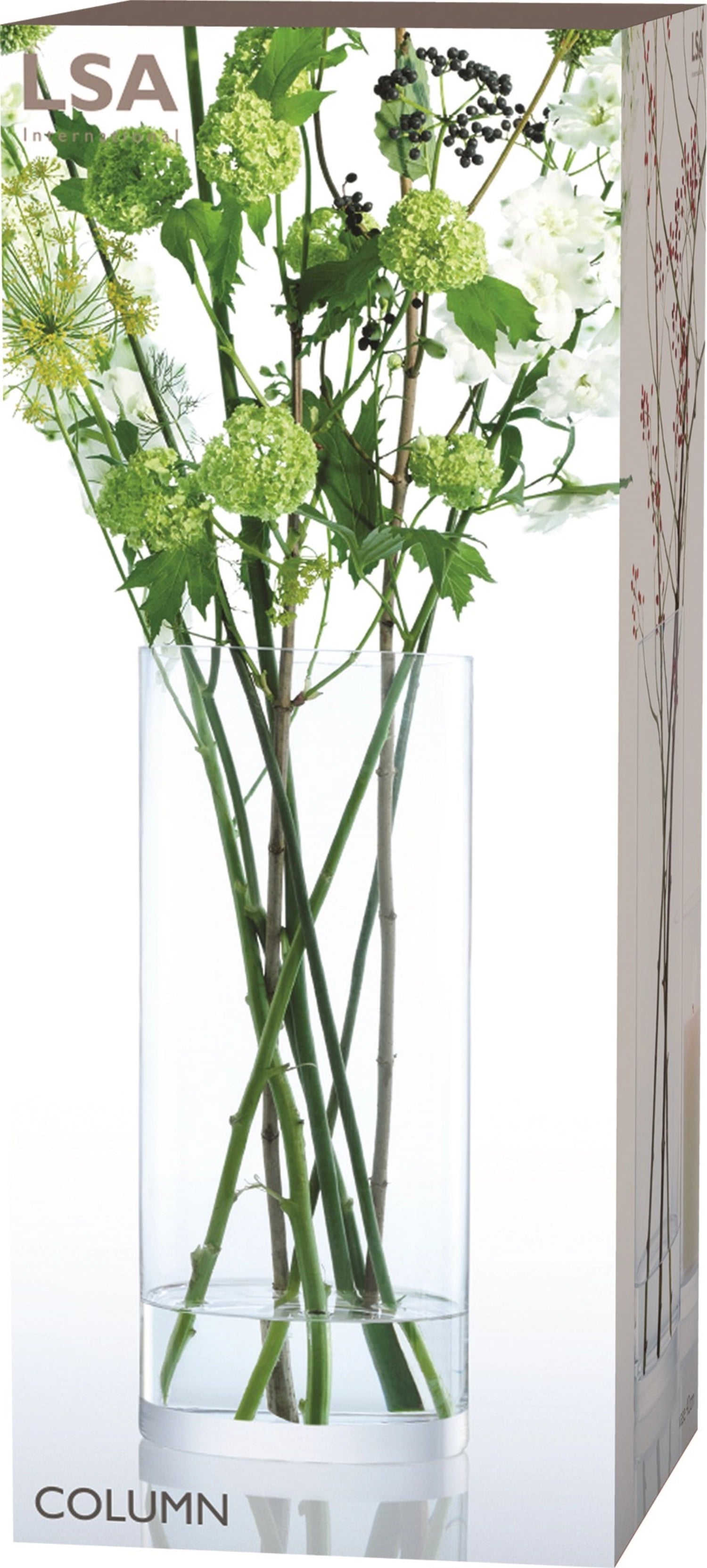 Elegante, klare Säulenvase von LSA mit einer Höhe von 42 cm und einem Durchmesser von 18 cm, ideal für stilvolle Arrangements und moderne Inneneinrichtung.