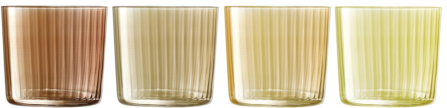 Elegantes 4er Set Trinkgläser von LSA in warmen Bernsteinfarben, perfekt für besondere Anlässe und stilvolle Getränkepräsentation.