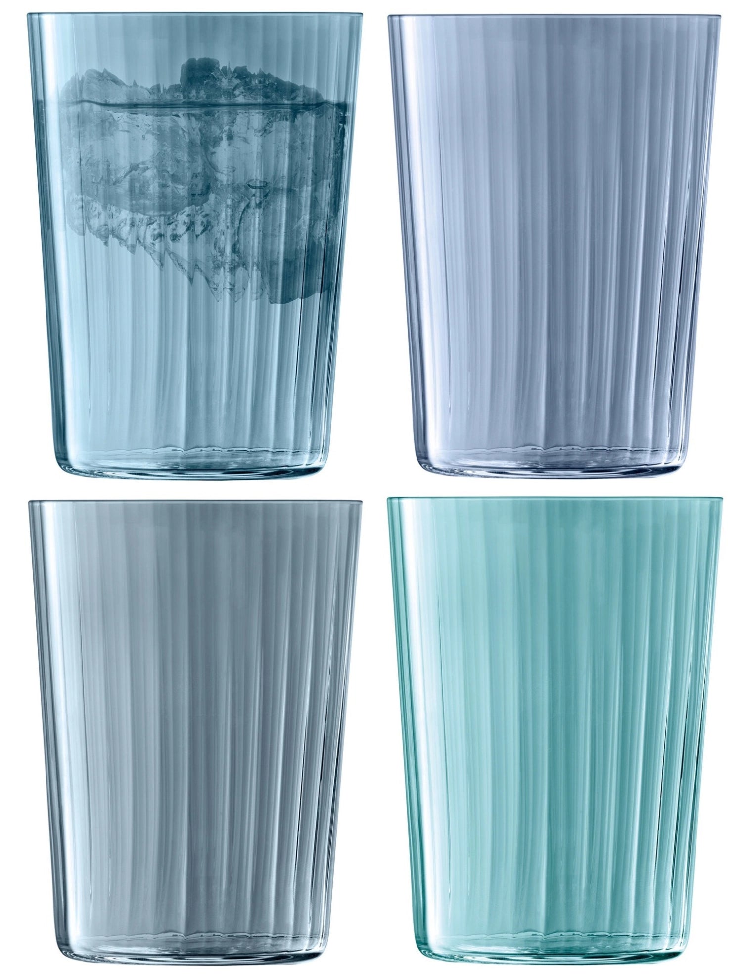 Farbenfrohes 4er Set Gems Becher von LSA, 560ml, in edlen Saphir-Tönen, ideal für festliche Anlässe und stilvolle Getränkepräsentation.