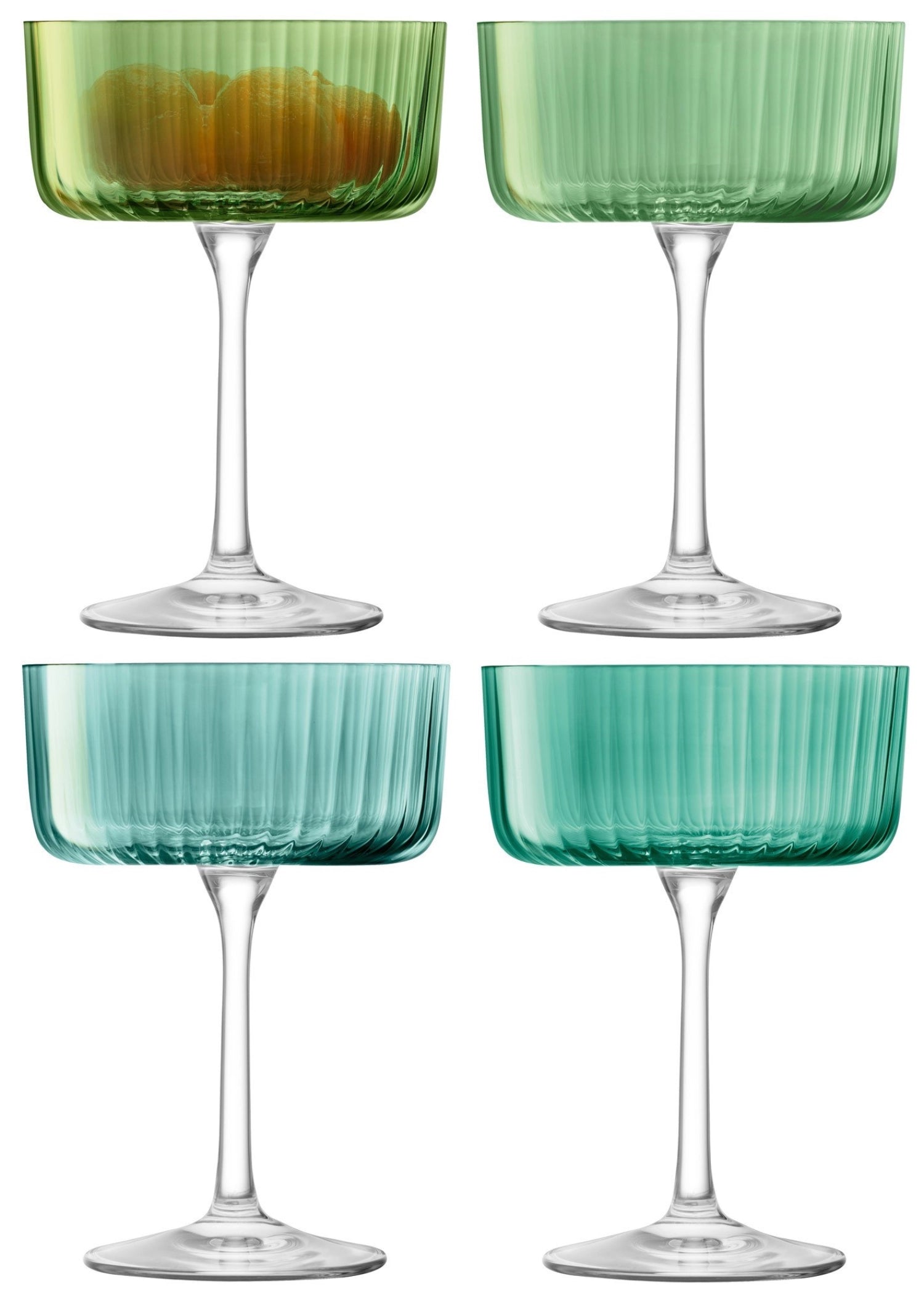 Faszinierendes 4er Set Gems Gläser von LSA, ideal für Champagner und Cocktails, 230ml, in strahlenden Farben für festliche Momente.