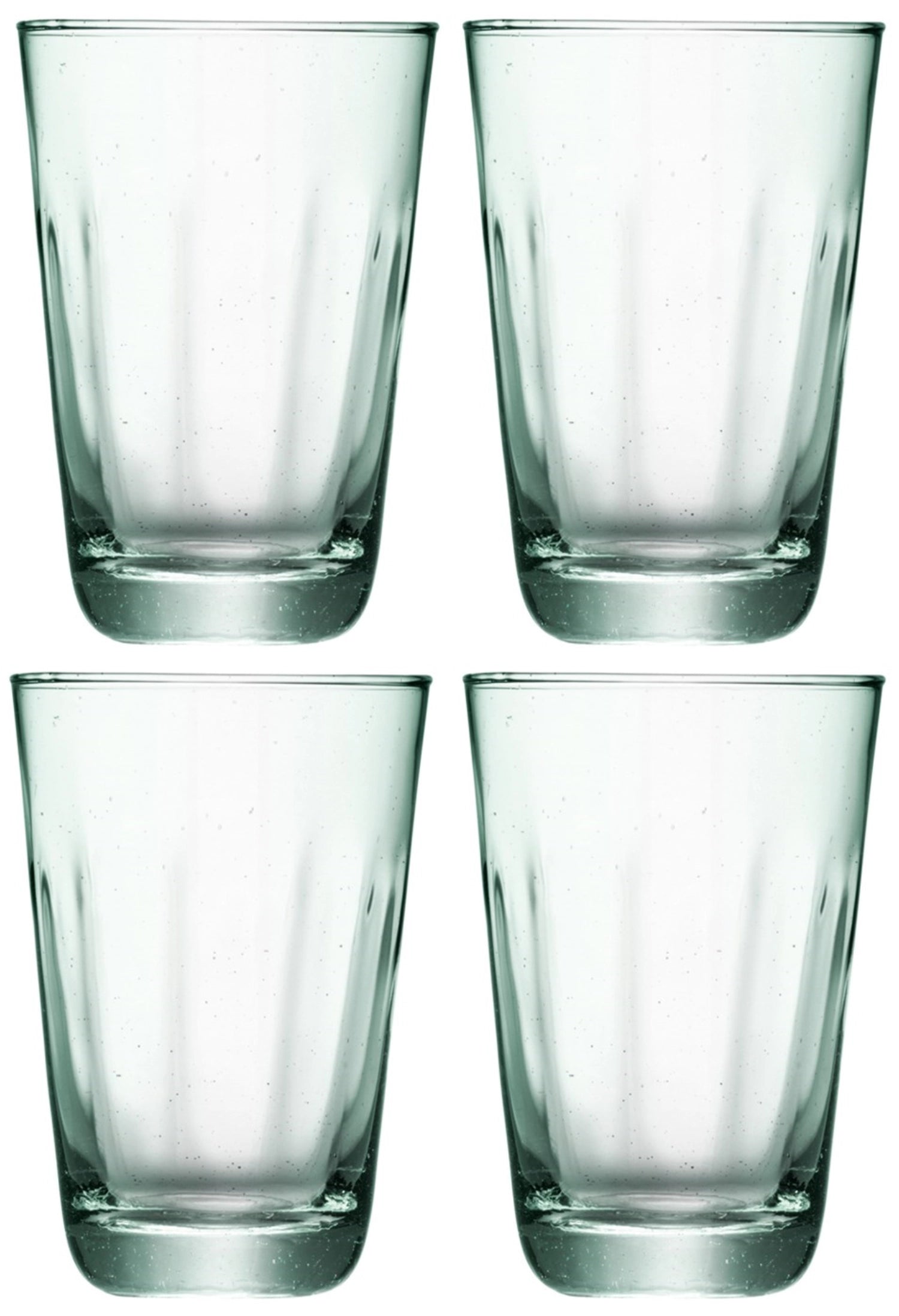 Elegantes 4er Set Mia Saftgläser (350ml) aus recyceltem Material, ideal für umweltfreundliche Anlässe und stilvolles Trinken.