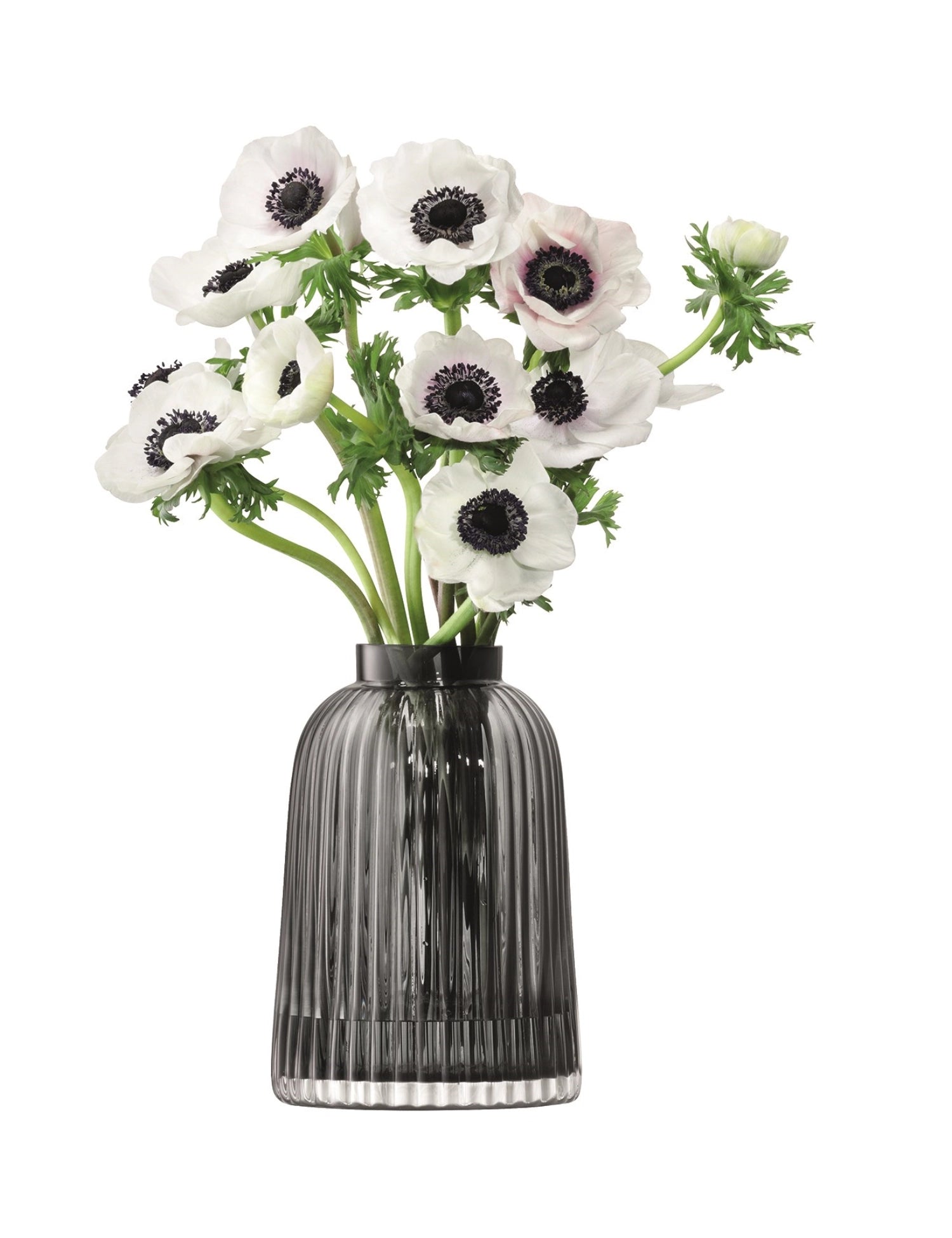 Stilvolle graue Vase von LSA, 20 cm hoch, mit ansprechender Faltenoptik, ideal für kreative Blumenarrangements oder als modernes Deko-Highlight.