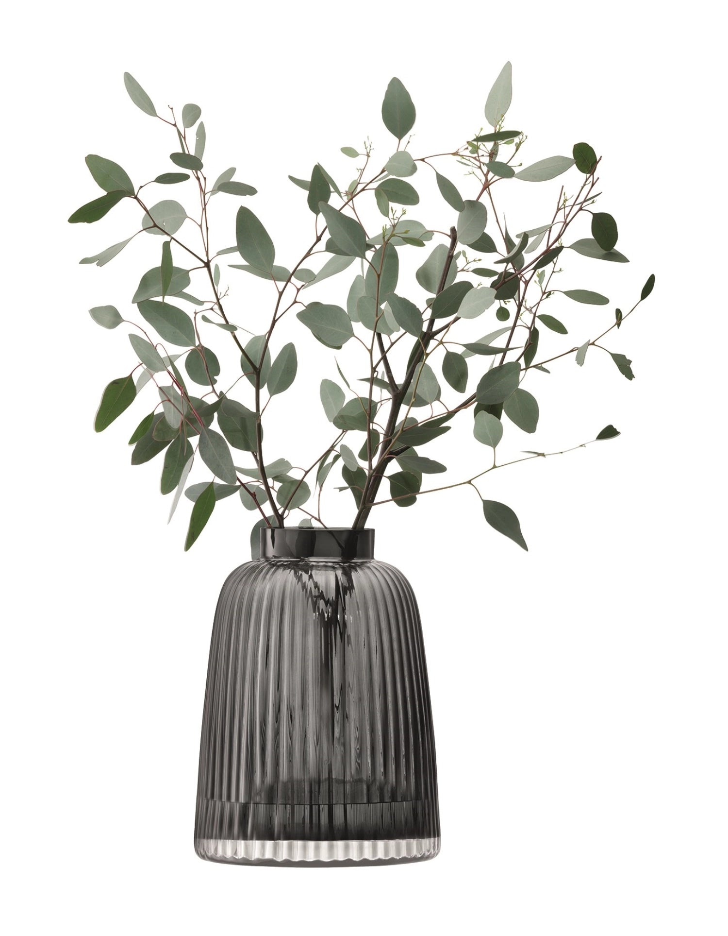 Stilvolle graue Vase von LSA mit 26 cm Höhe und ansprechender Faltenoptik, perfekt für kreative Blumenarrangements und moderne Wohnakzente.