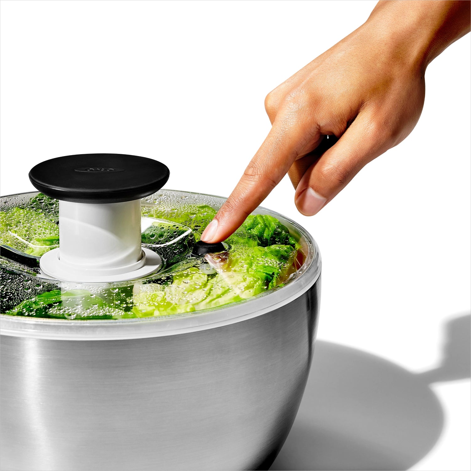 OXO Good Grips Steel Salatschleuder Inox, Ø26.6x16.5cm, elegante und funktionale Salatschleuder für frische, knackige Salate.