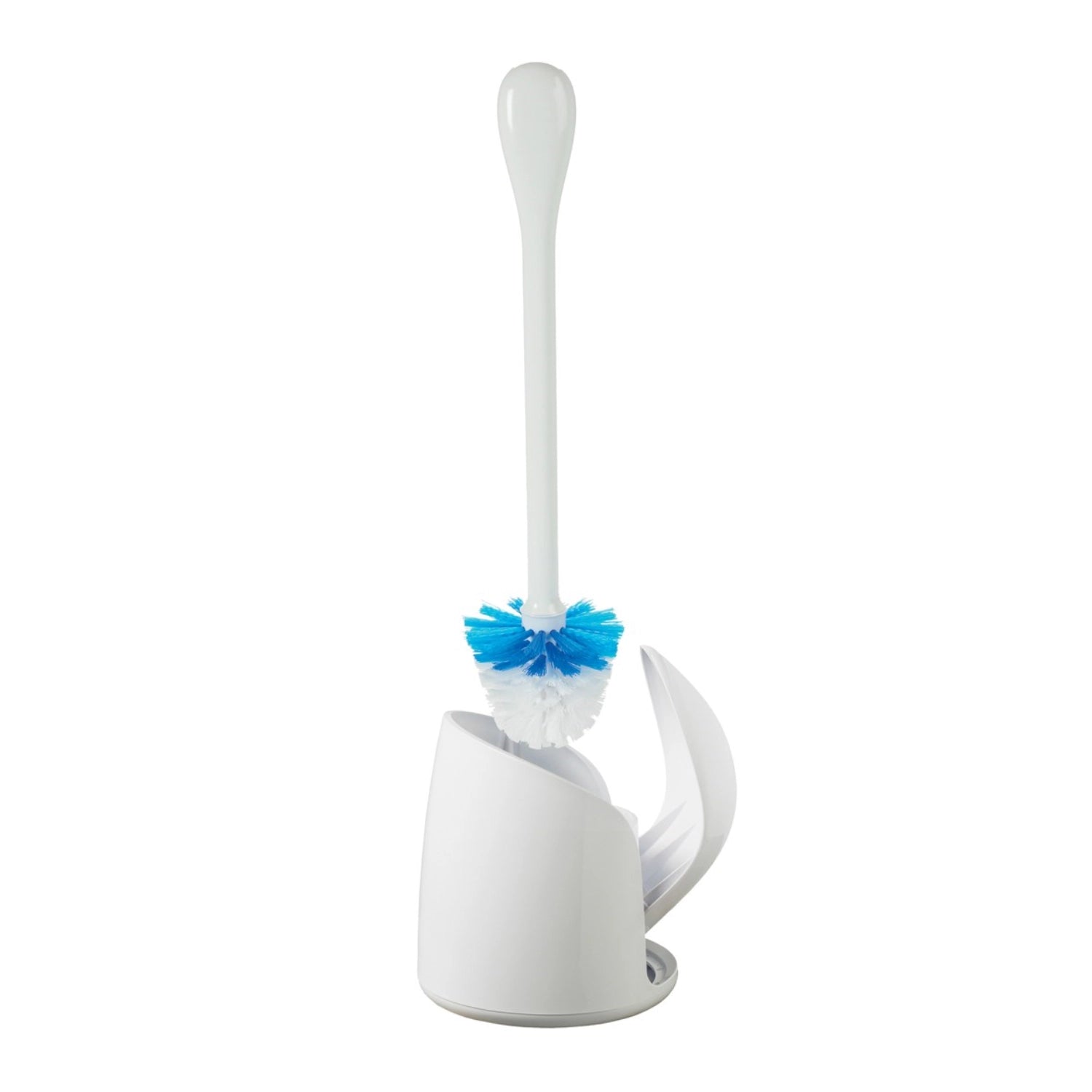 Kompakte Good Grips Toilettenbürste in Weiß von OXO, ergonomisches Design für einfache Handhabung und effektive Reinigung, ideal für jedes Badezimmer.