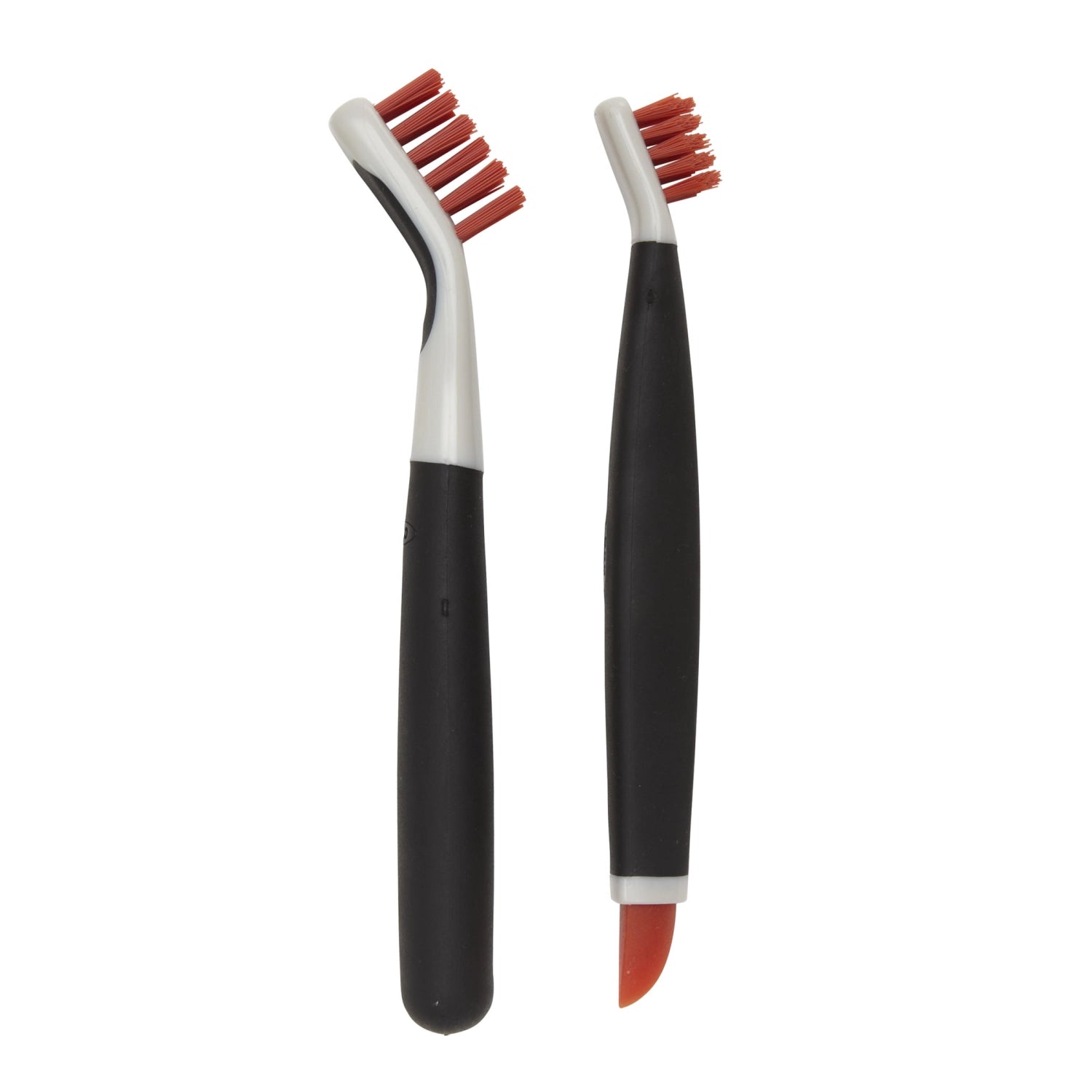 Zwei praktische Reinigungsbürsten von OXO für effektives Abwaschen, ergonomisches Design und langlebige Borsten für müheloses Reinigen.