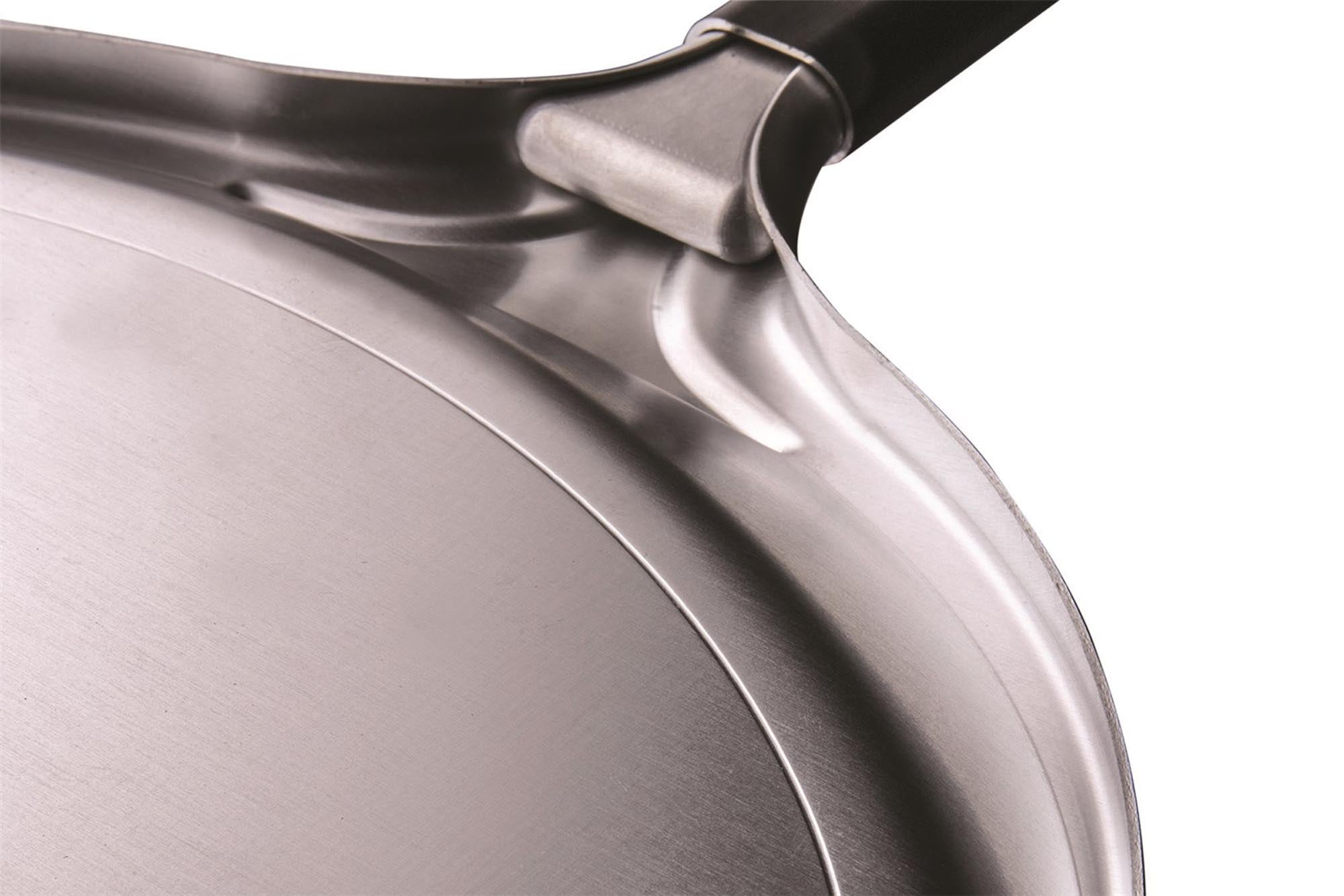 Pizzaschieber 45x45 cm mit schwarzem Griff, ideal zum Pizzabacken und Servieren, robust und funktional für jede Küche.