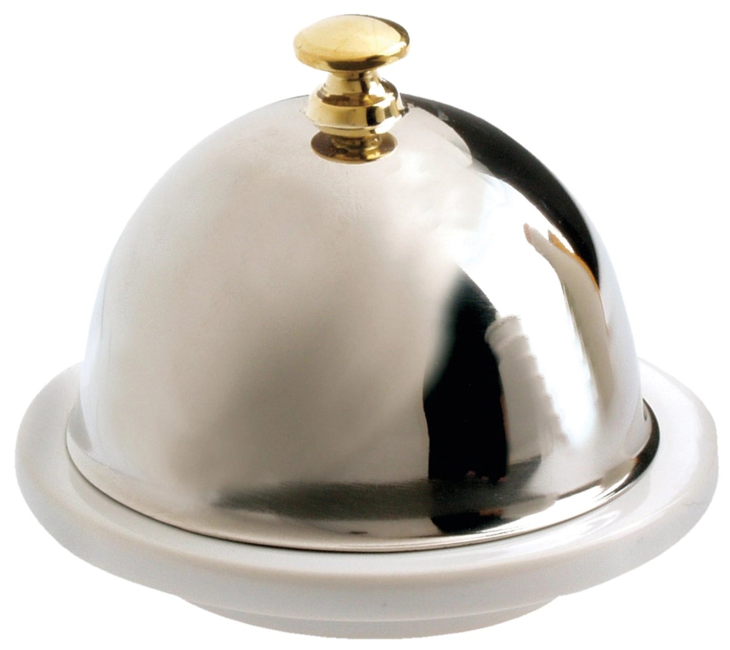 Eleganter Butterteller mit hochwertigem Edelstahldeckel, Ø 9 cm, in klassischem Weiß. Ideal für stilvolle Aufbewahrung von Butter.