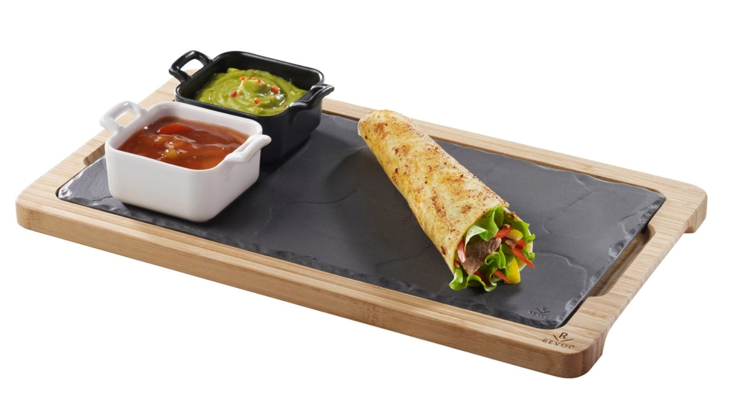 Eleganter rechteckiger Teller im Schiefer-Look, 30x16 cm, perfekt für stilvolle Anlässe und ansprechende Präsentation von Speisen.