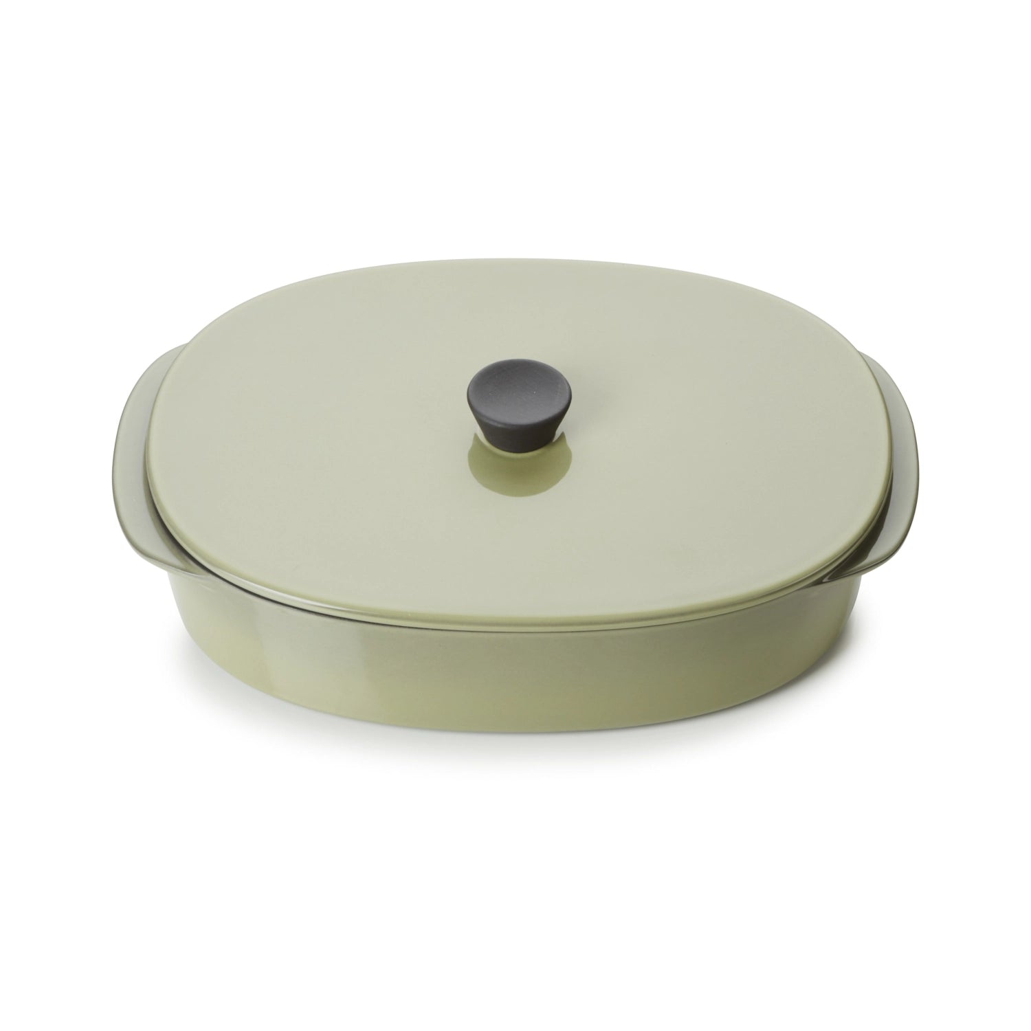 Stilvolle Caractere Platte mit Deckel in Kardamomfarbe, perfekt für das Servieren und Aufbewahren von Speisen, ideal für jede Tischdekoration.
