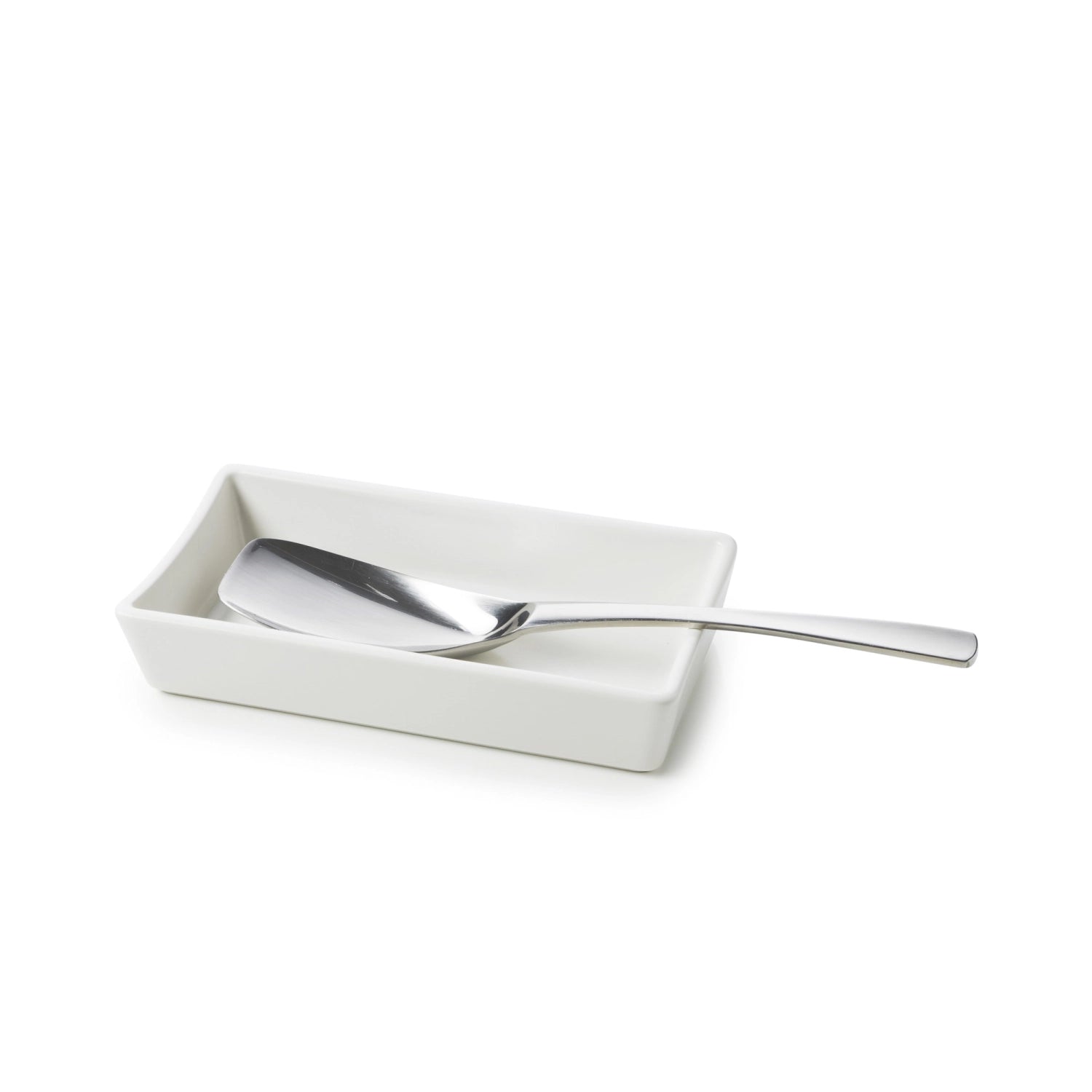 Elegante Löffelablage Rvlt2 in Satin-weiss von Revol, perfekt für die stilvolle Küche, sorgt für Ordnung und Hygiene beim Kochen.
