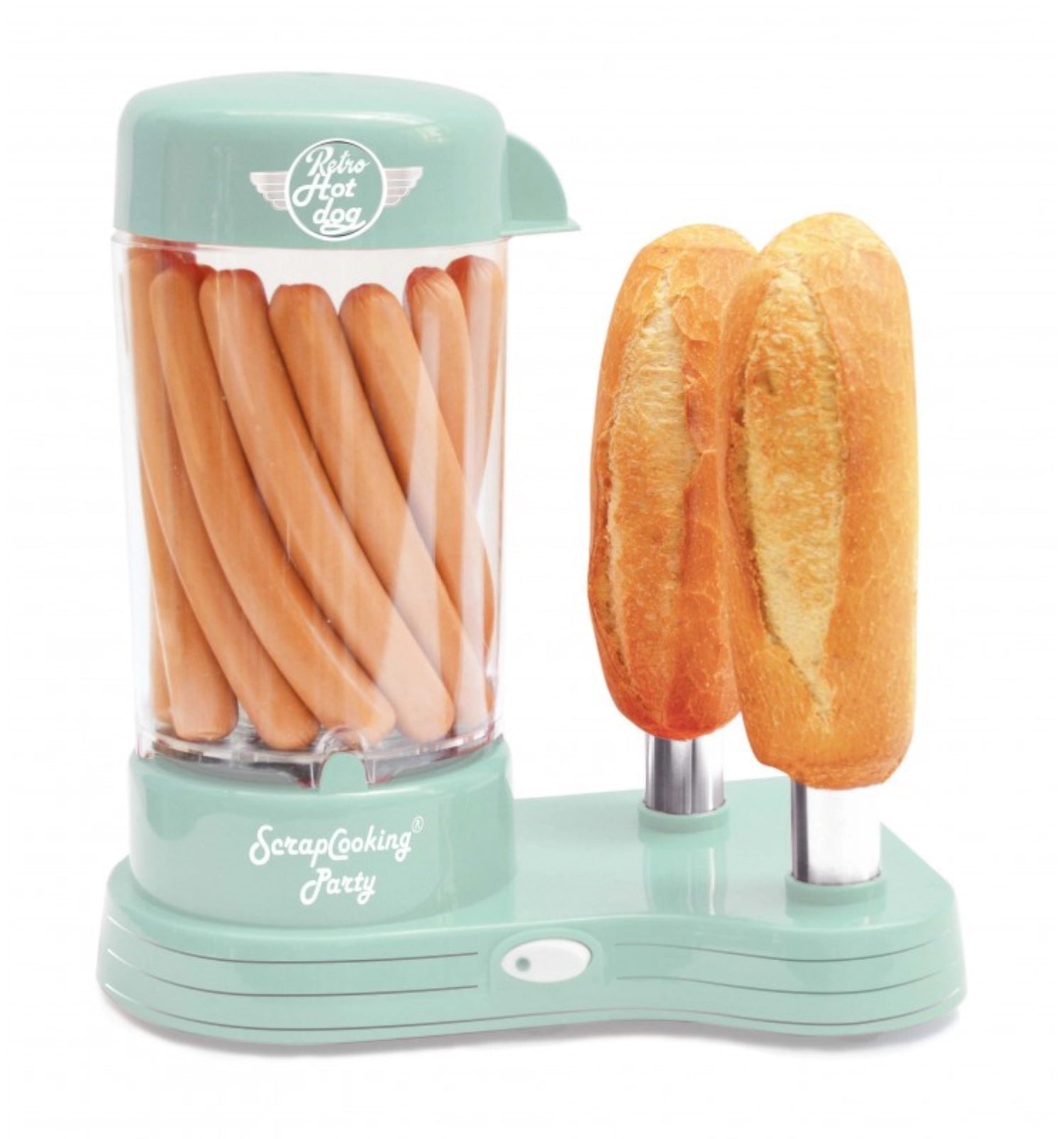 Kompakte Hot Dog Maschine von Scrap Cooking, perfekt für die schnelle Zubereitung von leckeren Hot Dogs zu Hause oder bei Veranstaltungen.