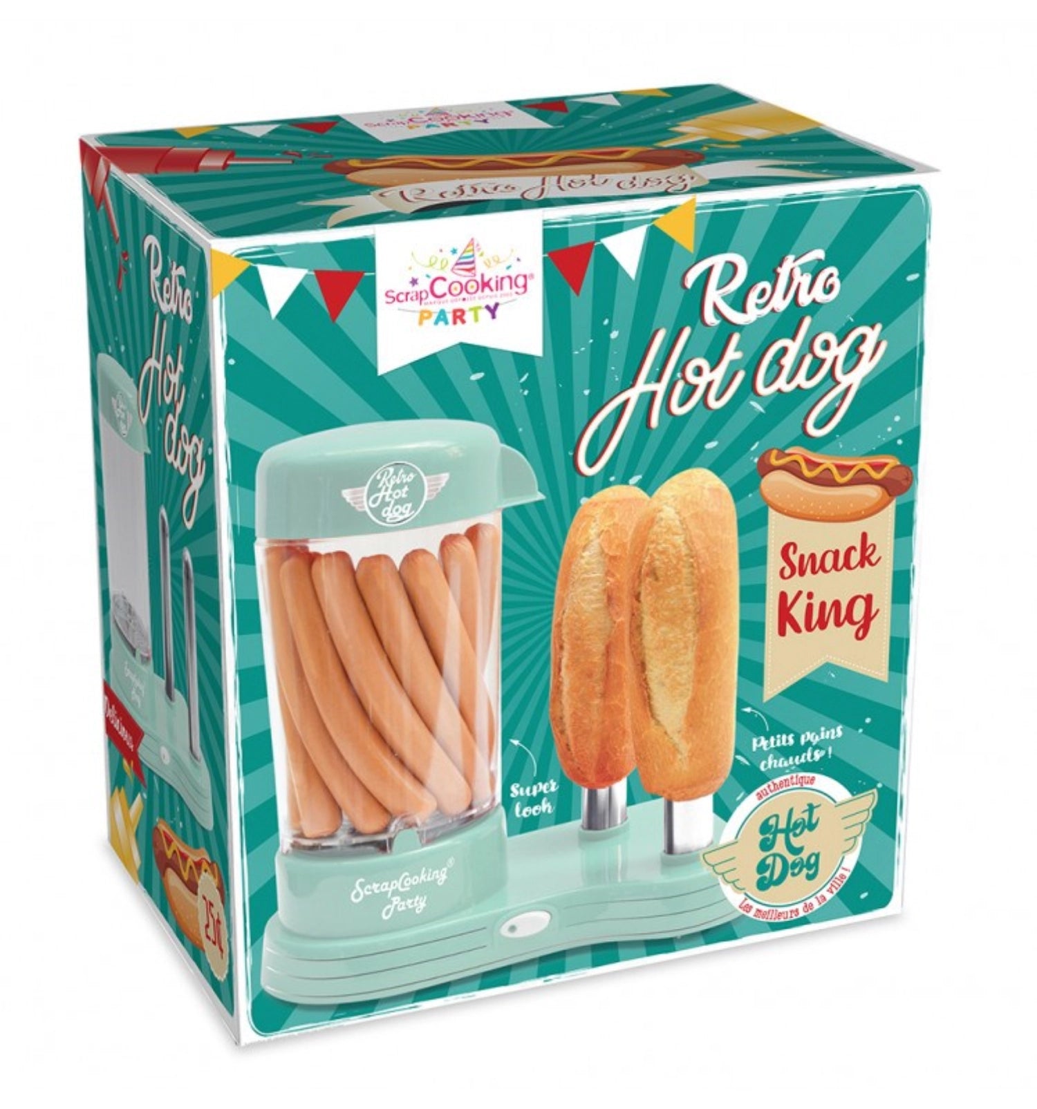 Praktische Hot Dog Maschine von Scrap Cooking für die einfache und schnelle Zubereitung köstlicher Hot Dogs, ideal für Partys und Familienfeiern.