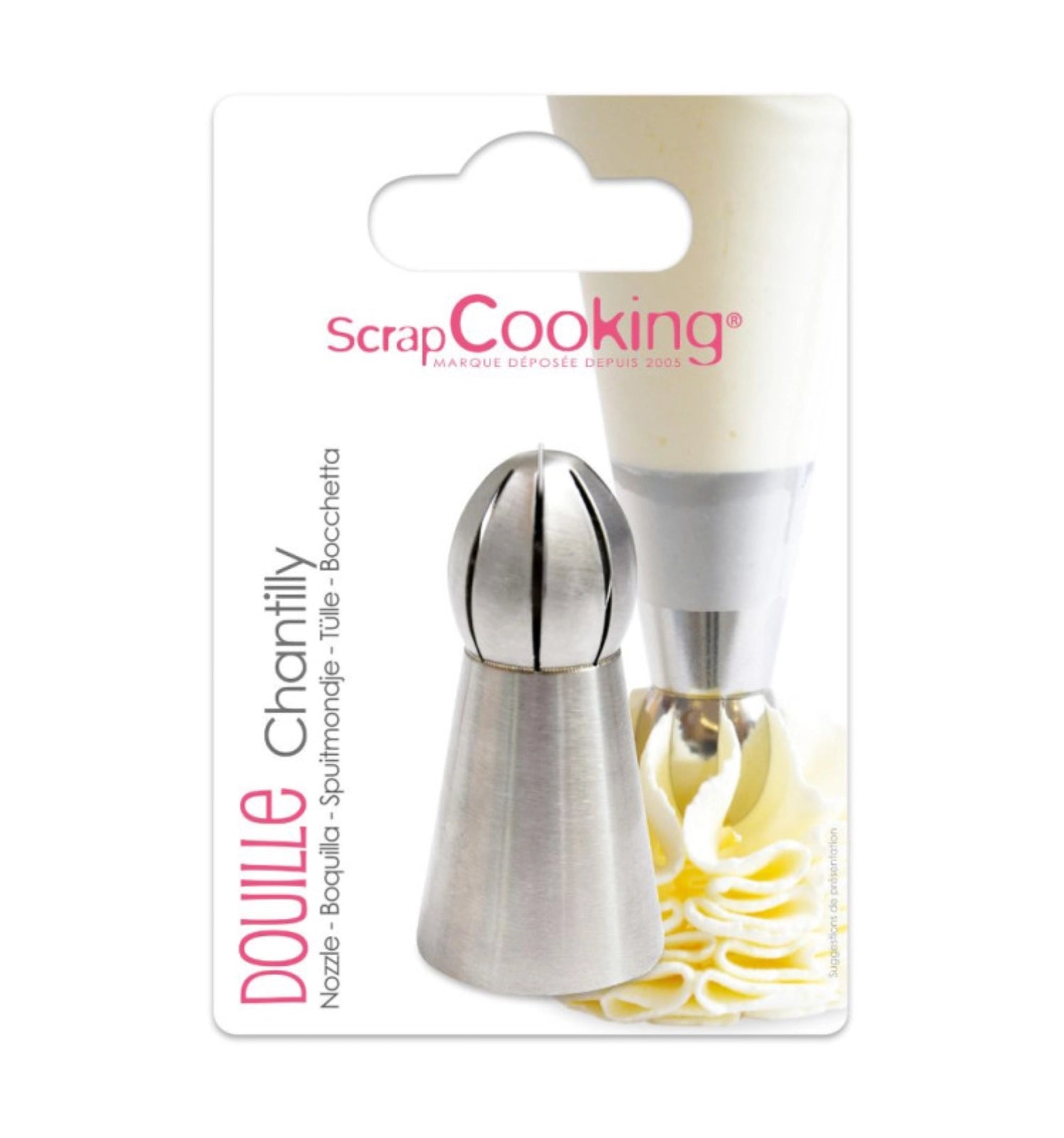 Hochwertiger Edelstahlspritzaufsatz Chantilly von Scrap Cooking, perfekt für kunstvolle Tortendekoration und feine Gebäckverzierungen.