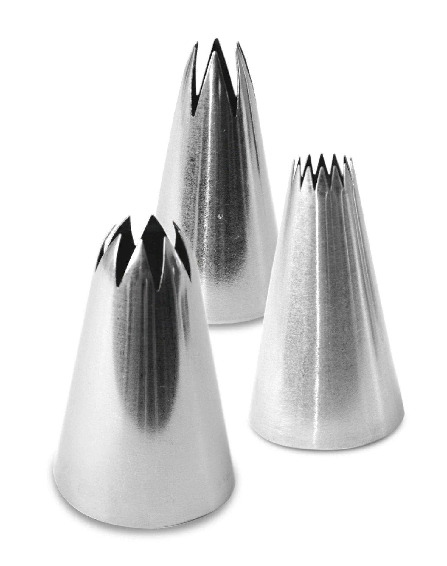 Set mit drei hochwertigen Edelstahltüllen von Scrap Cooking, ideal für kunstvolle Cupcake-Dekorationen und kreative Spritztechniken.