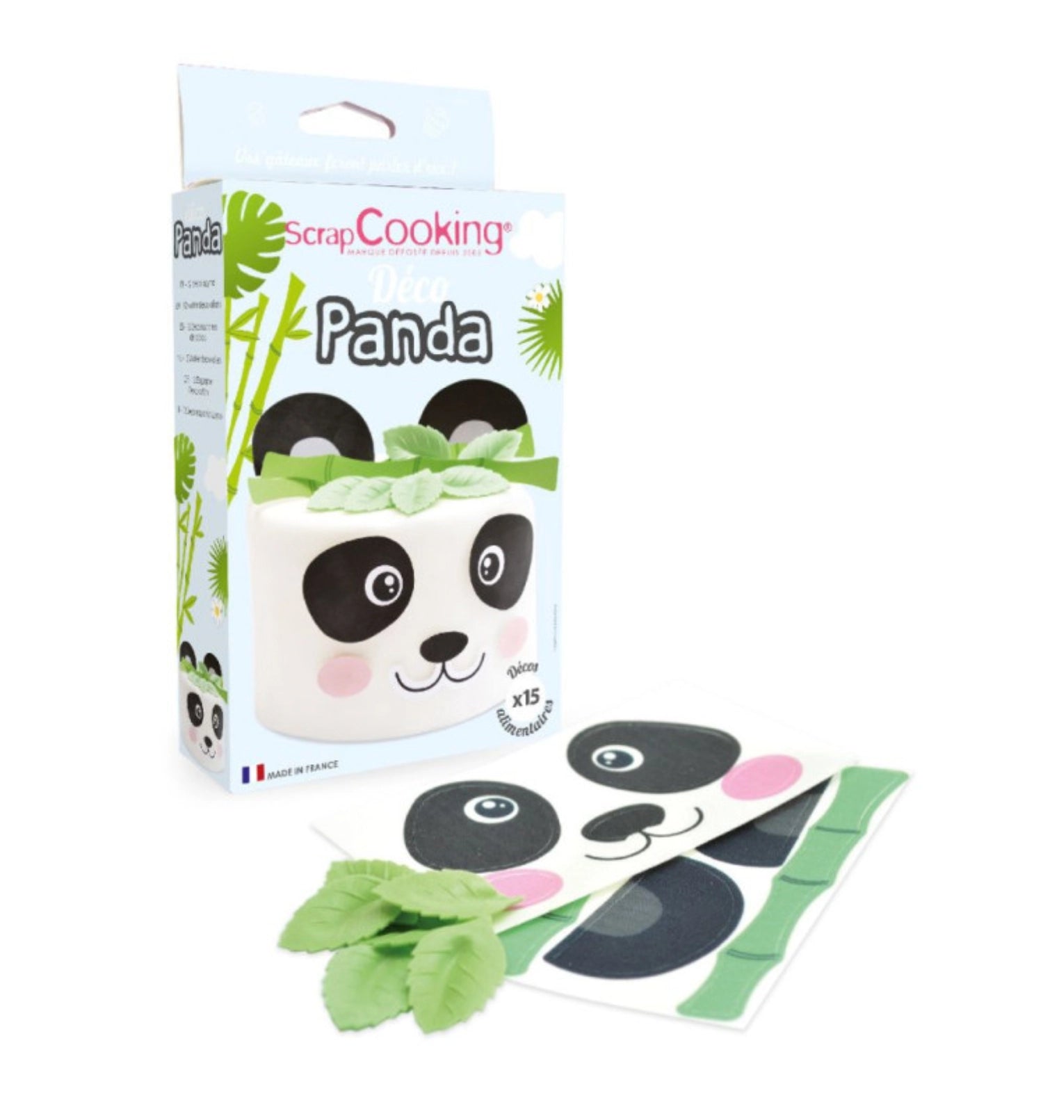 Verspieltes 15-teiliges Panda-Deko-Set von Scrap Cooking, ideal für kreative Backprojekte und süße Feiern.