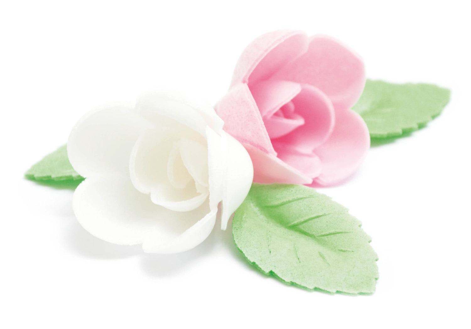 Bunte Wafer-Dekorationen in Form von Rosen und grünen Blättern, ideal für kreative Backprojekte und Tortendekorationen, 10 Stück.
