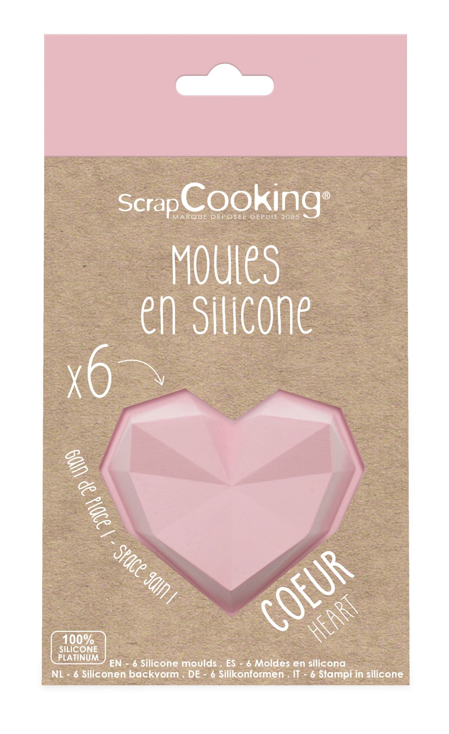 Set aus 6 Silikonformen in Herz-Diamant-Form, ideal für das Backen von originellen Desserts und besonderen Anlässen.