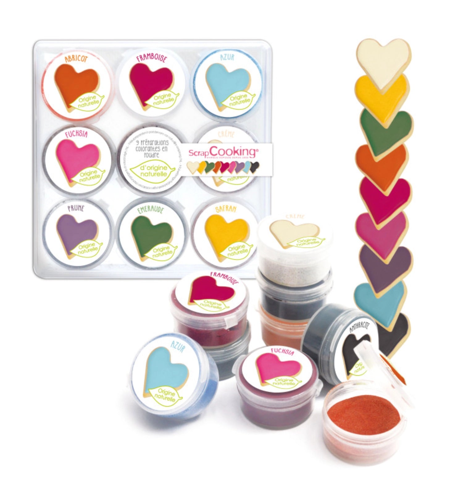 Entdecken Sie das 9er Set aus natürlichen Lebensmittelfarben von Scrap Cooking, ideal für kreative Koch- und Backideen in leuchtenden Farben.