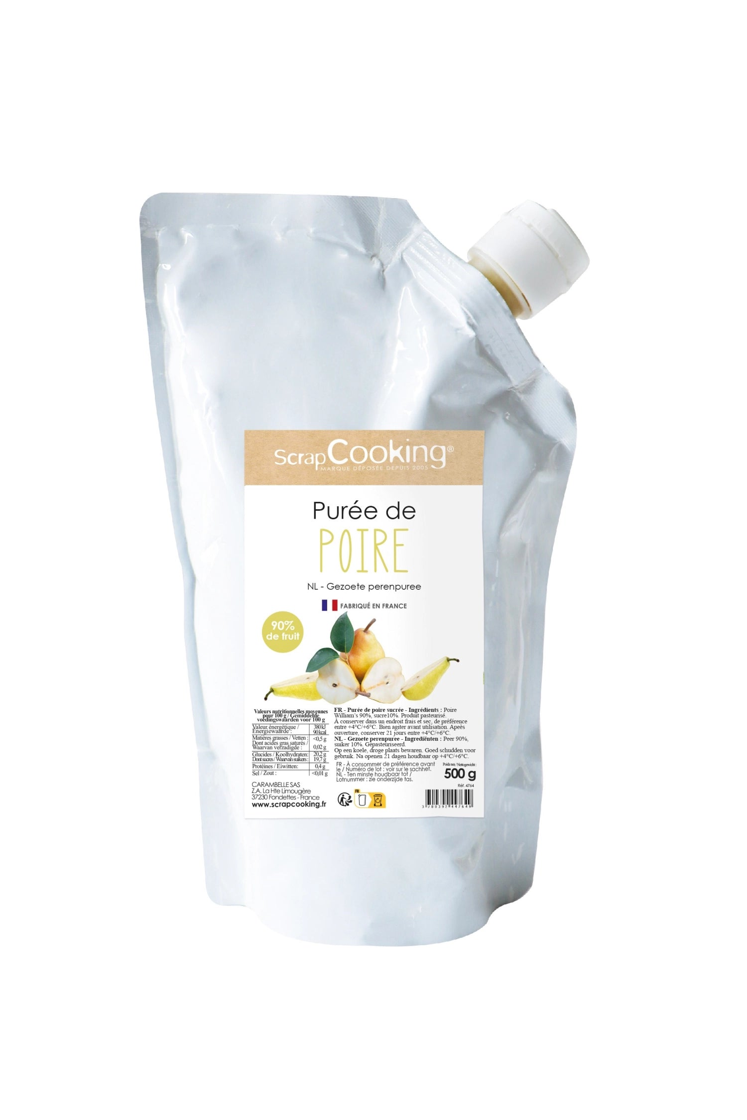 Genießen Sie das köstliche Birnenpüree von Scrap Cooking in der praktischen 500g Verpackung – perfekt für Desserts und Smoothies.