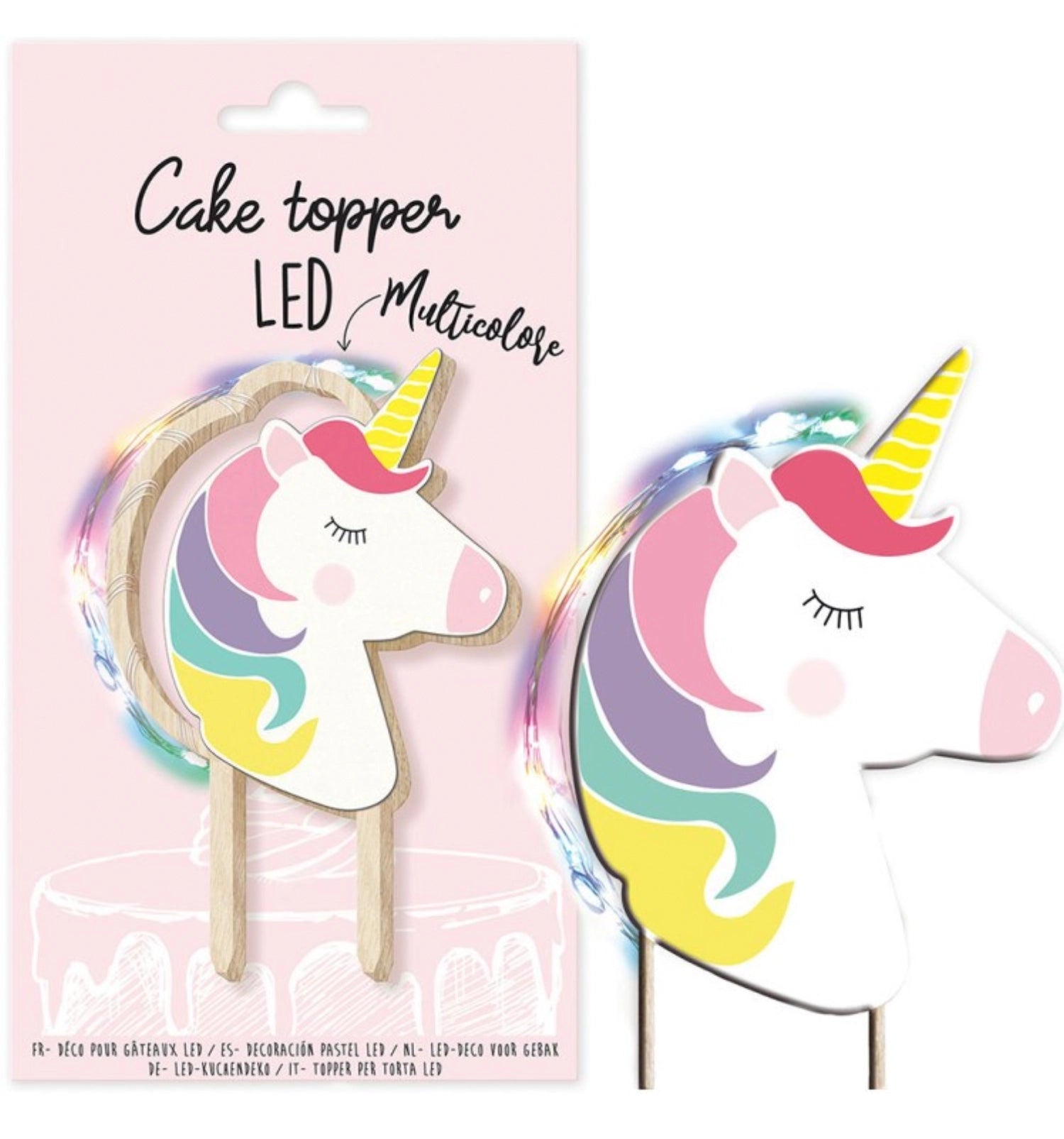 Magischer Cake Topper mit LED-beleuchtetem Einhorn, perfekt für fantasievolle Torten und Kinderfeiern von Scrap Cooking.