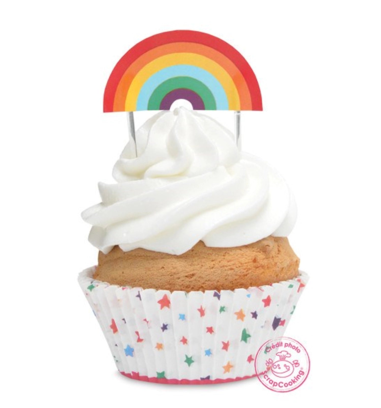 Bunte Muffinförmchen und Cake Topper im Regenbogen-Design von Scrap Cooking, ideal für kreative Backprojekte und Partys.