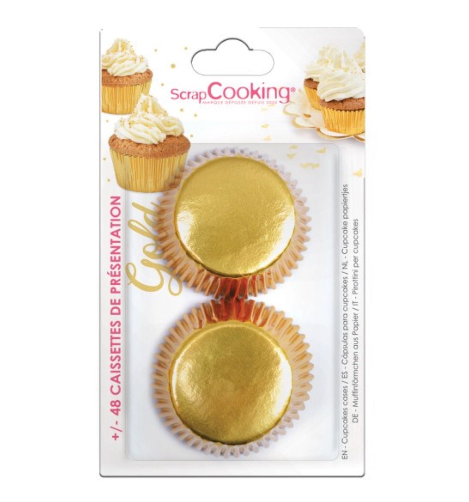 Set aus 48 goldenen Cupcake Formen von Scrap Cooking, perfekt für festliche Anlässe und kreative Backprojekte. Ideal für ansprechende Präsentationen!