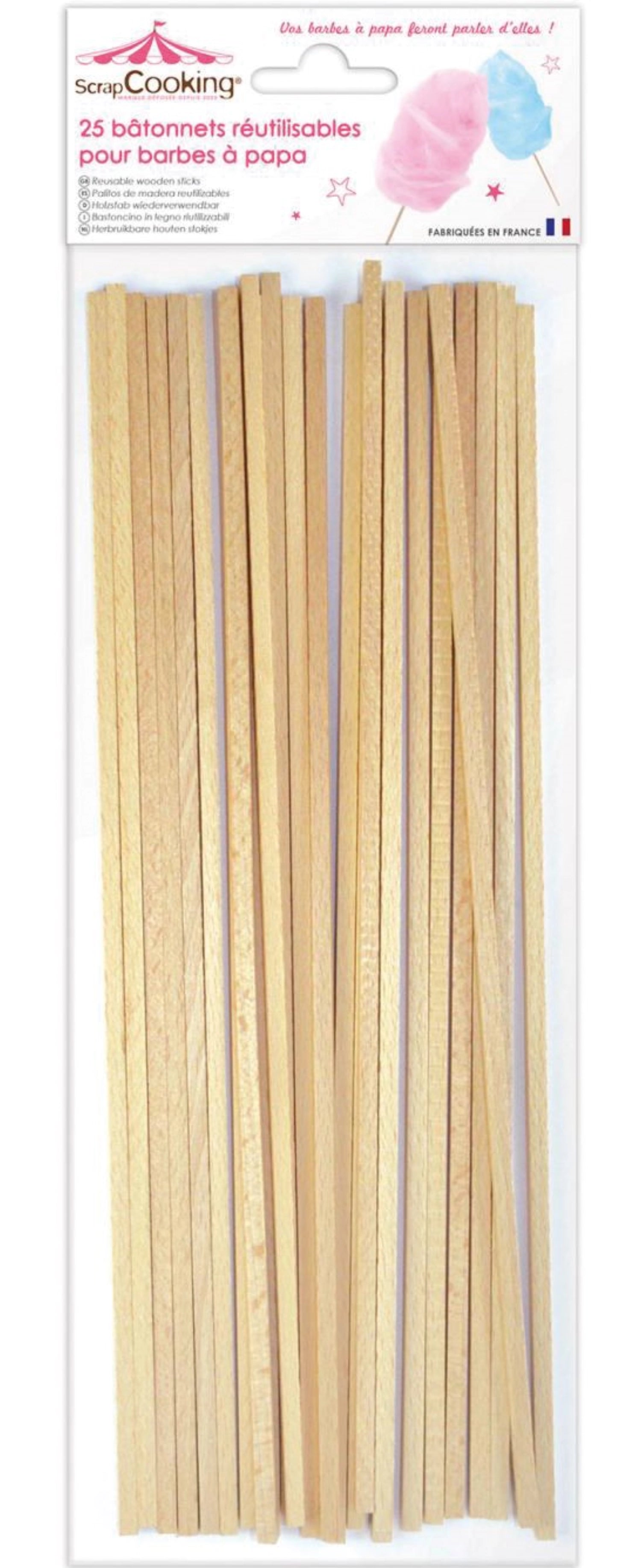 25 Zuckerwatte-Sticks von Scrap Cooking, ideal für die Zubereitung von süßen Leckereien und kreativen Desserts, perfekt für Partys und Feste.
