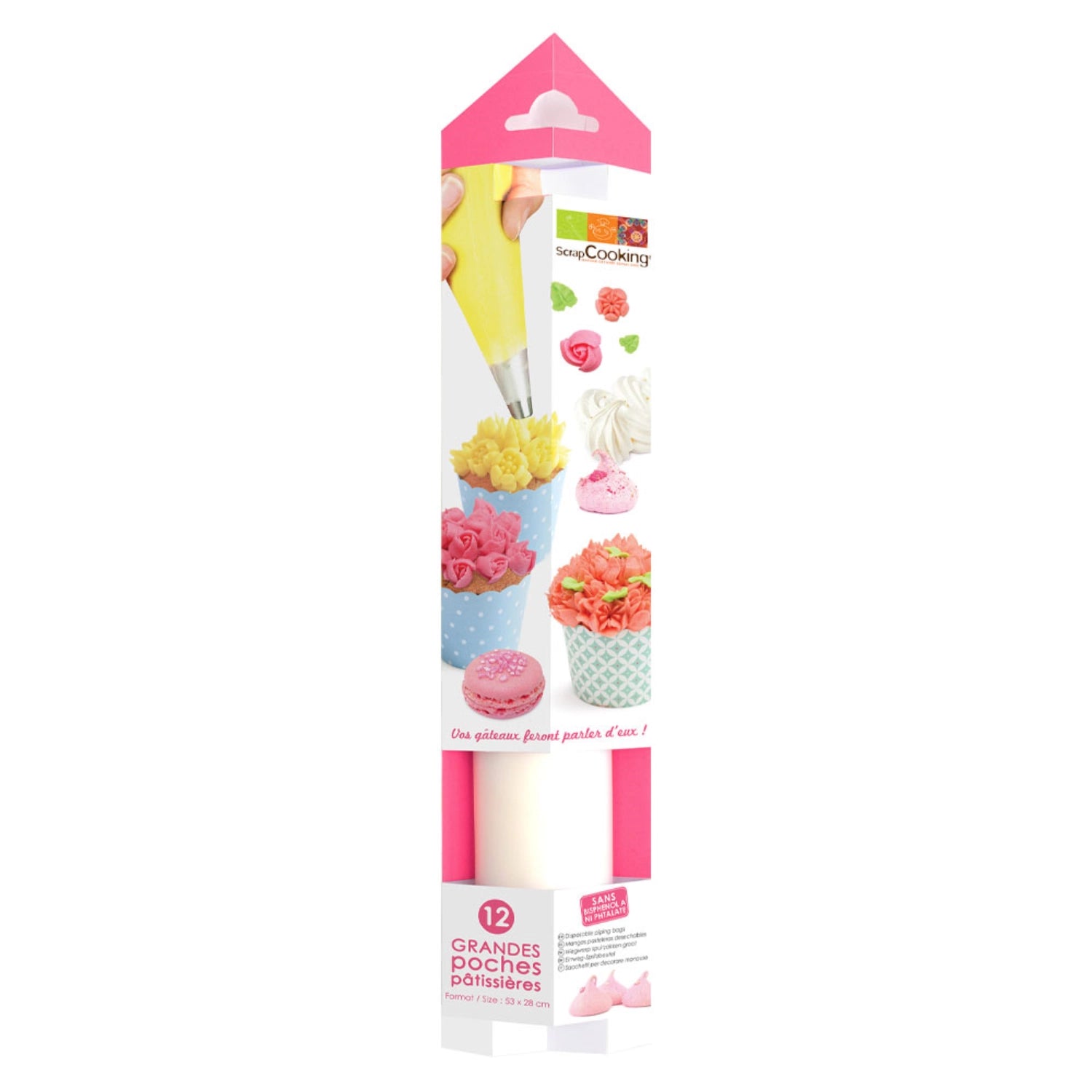 12 große Einweg-Spritzbeutel von Scrap Cooking, 53x28 cm, perfekt für präzises Dekorieren und Füllen von Backwaren, einfach zu handhaben und hygienisch.