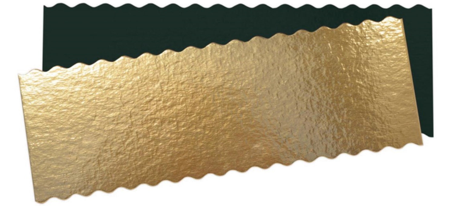 Elegantes 5er Set Untersetzer für Torten in Gold und Schwarz, ideal für stilvolle Präsentationen von Kuchen und Desserts, Maße 30x10 cm.