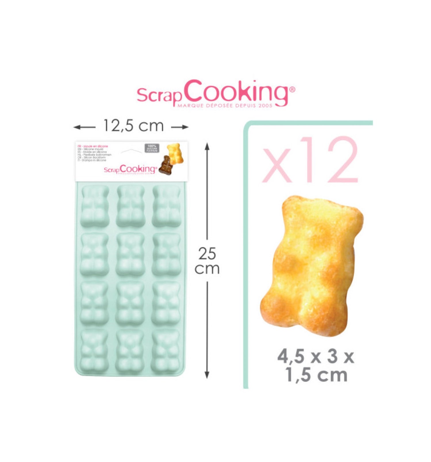 Silikonbackform für Gummibären in der Größe 23 x 13 cm von Scrap Cooking, ideal zum Backen von süßen Gummibärchen in verschiedenen Formen.