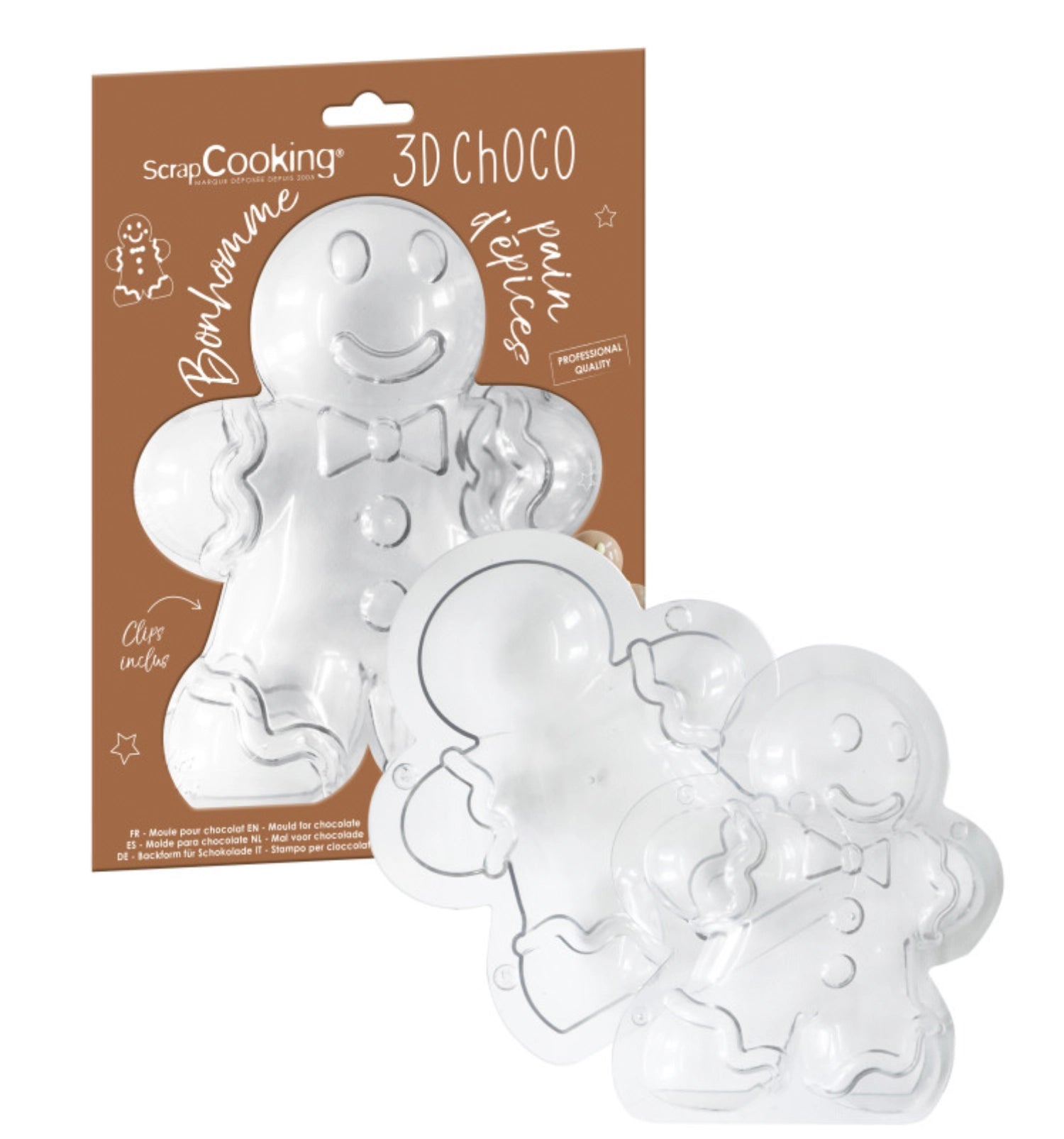 Kreative 3D Schokoladenform eines Lebkuchenmanns von Scrap Cooking, perfekt für festliche Backprojekte und süße Überraschungen.