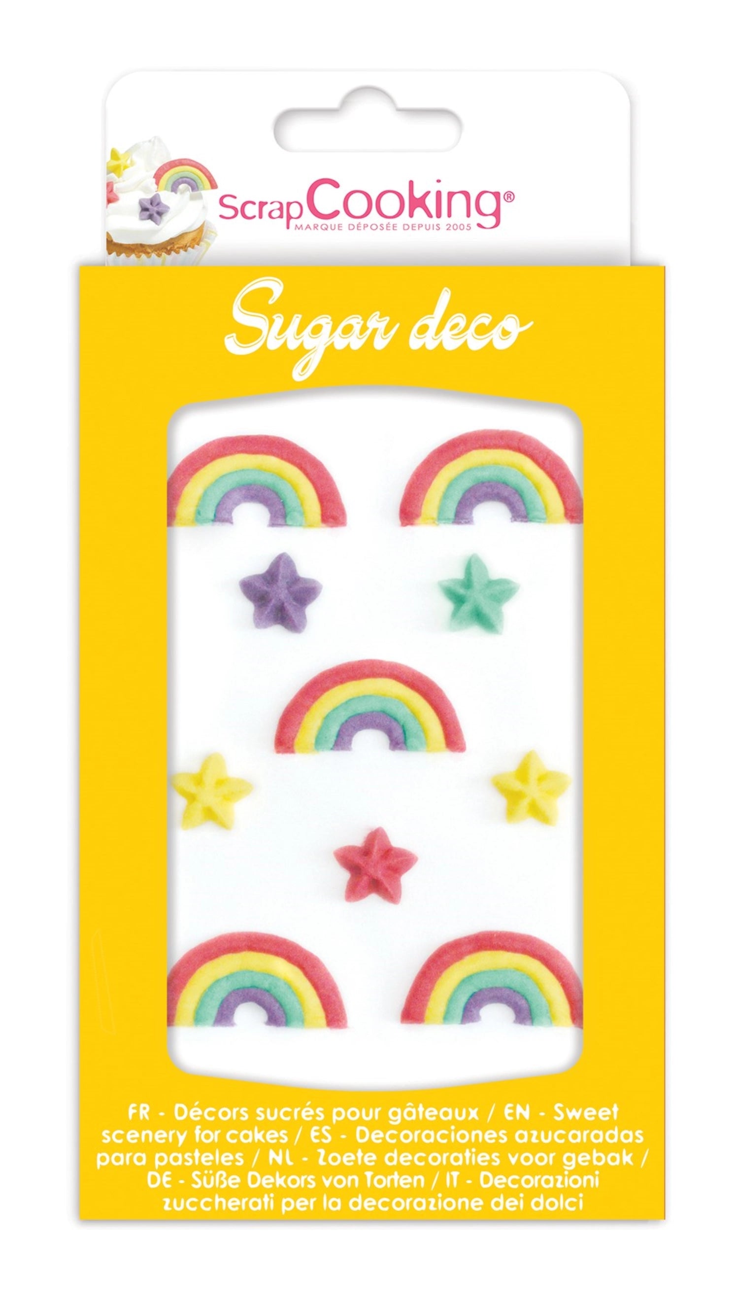 Bunte Zucker Deko in Form von Regenbögen und Sternen, ideal für kreative Backprojekte und zur Verschönerung von Desserts. 10 Stück.