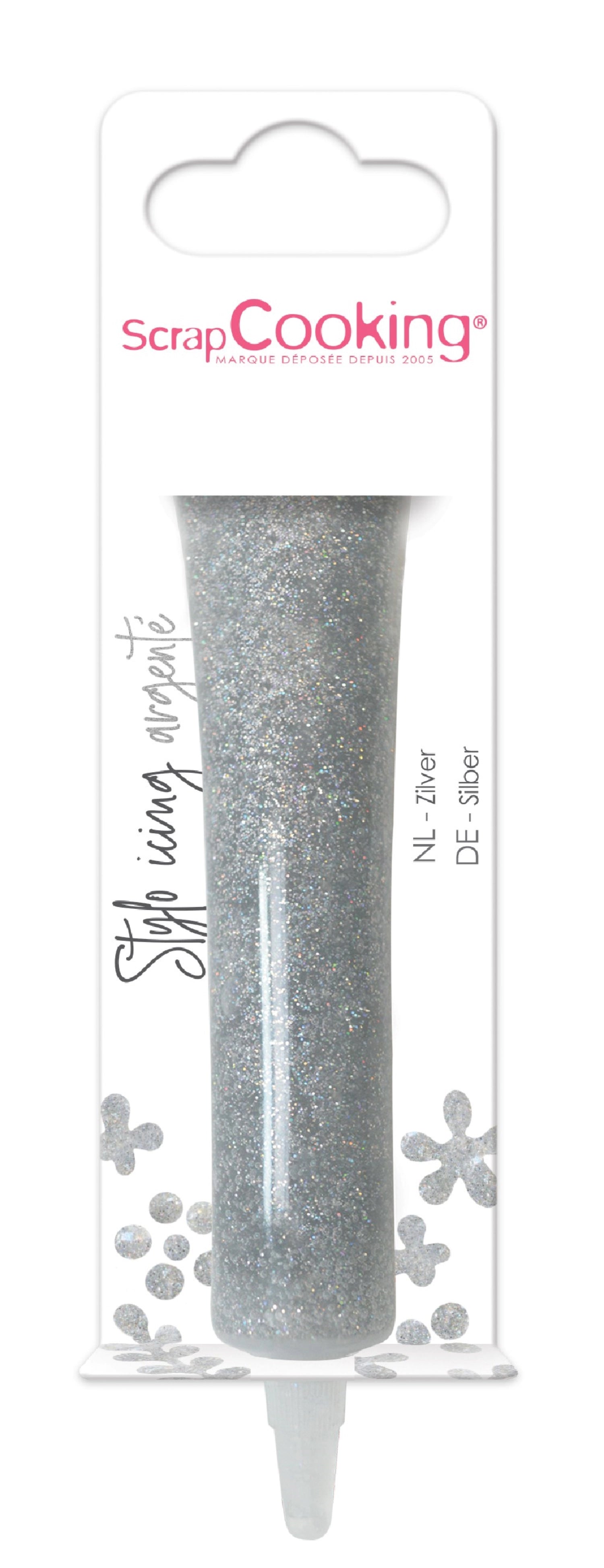 Silberner Zuckergussstift von Scrap Cooking, 26g, perfekt für das Verzieren von Kuchen und Desserts mit glitzerndem Icing.