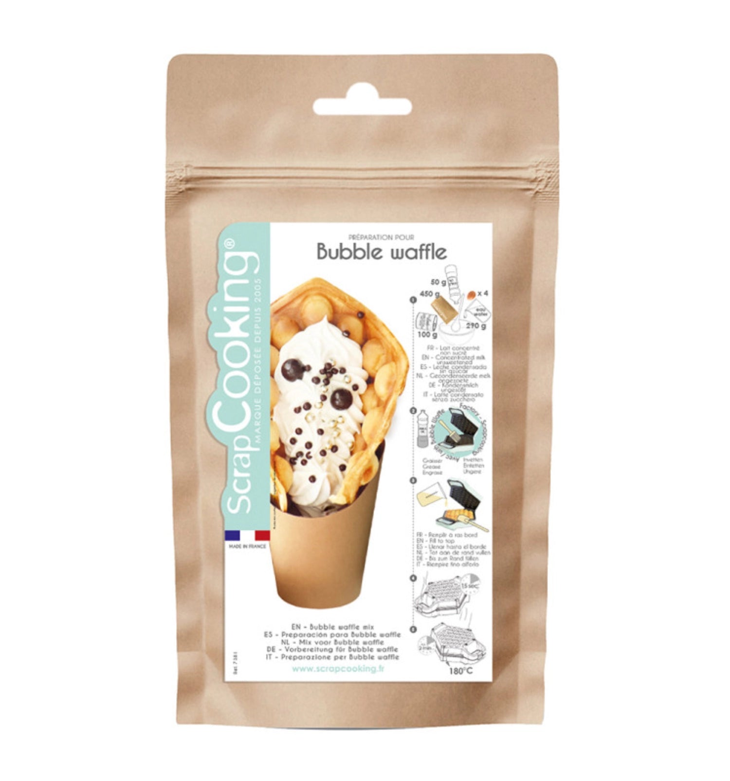 Leckere Bubble-Waffle Backmischung von Scrap Cooking für kreative Waffelgenüsse – einfach zubereiten und genießen!