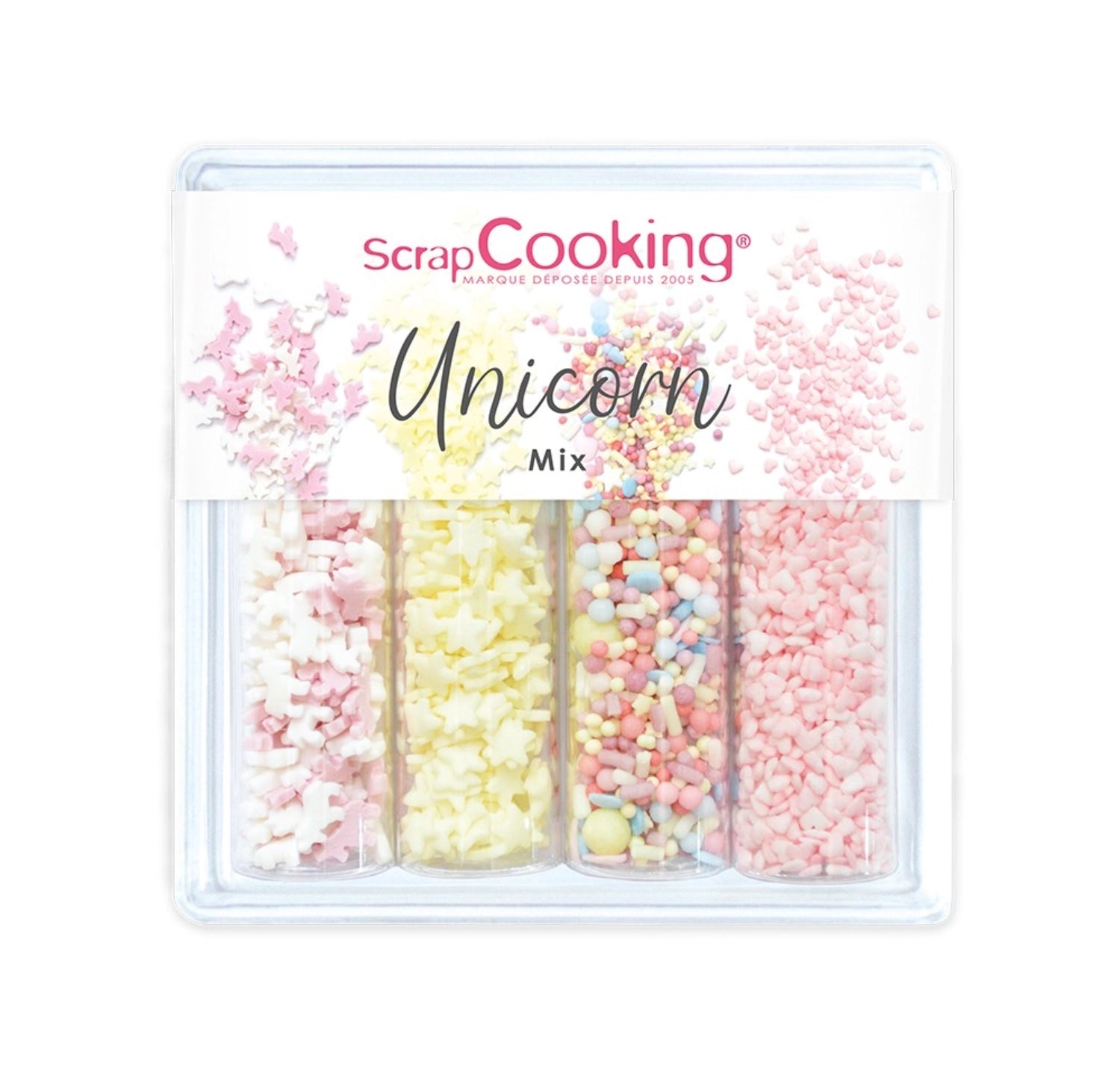 Buntes 4er Set Zuckerdekore im Einhorn-Design, perfekt zum Verzieren von Torten, Cupcakes und anderen süßen Köstlichkeiten für Einhorn-Liebhaber.