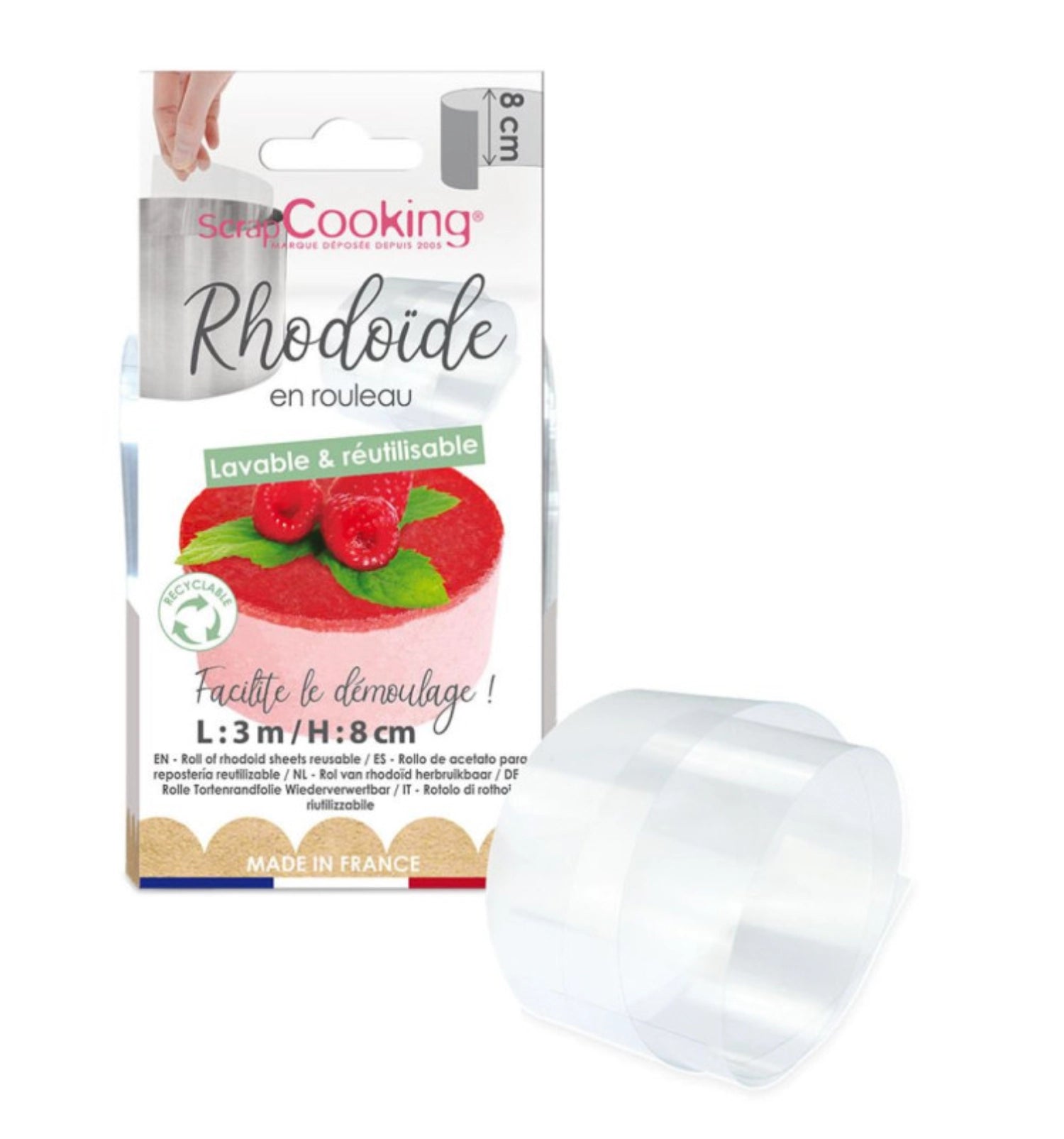 Wiederverwendbares Küchenband von Scrap Cooking, 8 cm hoch und 3 m lang, ideal für kreative Koch- und Backprojekte.