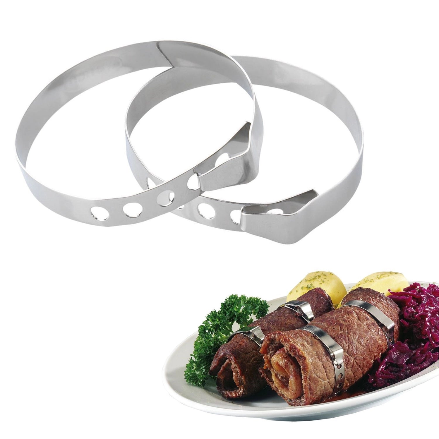 Set aus 6 robusten Rouladenringen von Westmark, perfekt zum Formen und Fixieren von Rouladen für köstliche Gerichte.