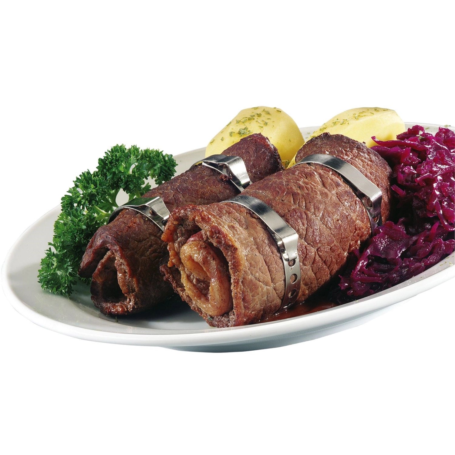 Set von 6 Rouladenringen von Westmark, perfekt zum Formen von Rouladen, aus robustem Material für gleichmäßige Ergebnisse und einfache Handhabung.