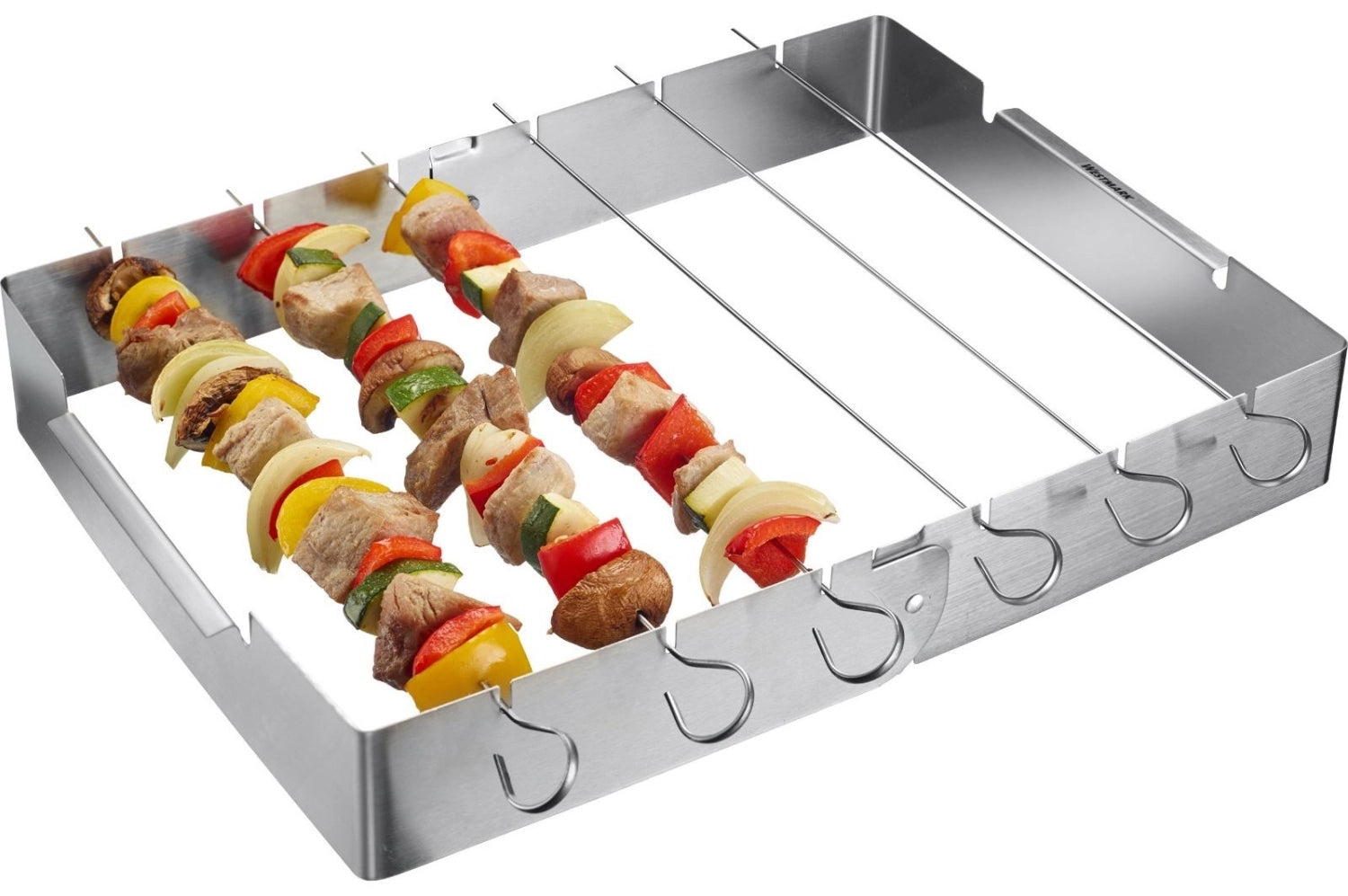 Praktisches 7-teiliges Grillspiesshalter-Set von Westmark, inklusive 6 langlebigen Spießen, ideal für köstliche Grillgerichte und BBQ-Feste.