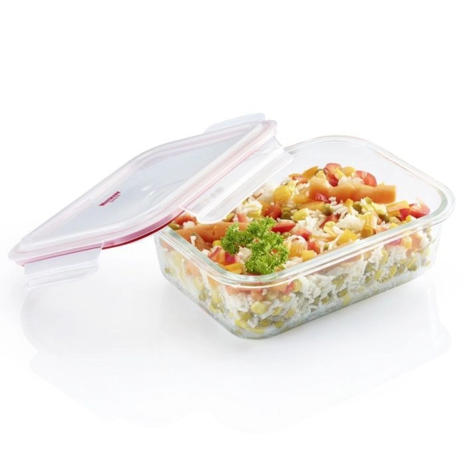 Elegante 370 ml Glas-Frischhaltedose von Westmark, ideal für die Aufbewahrung von Lebensmitteln, kombiniert Funktionalität mit ansprechendem Design.