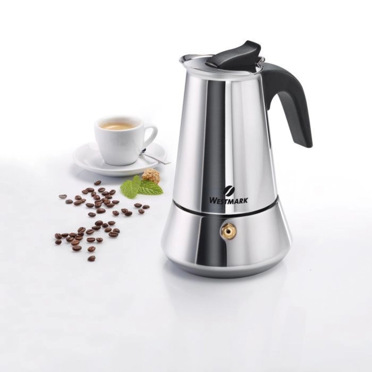 Espressokocher Brasilia Plus aus Edelstahl, für 6 Tassen, ideal für aromatischen Espresso, robust und stilvoll, perfekt für Kaffeeliebhaber.