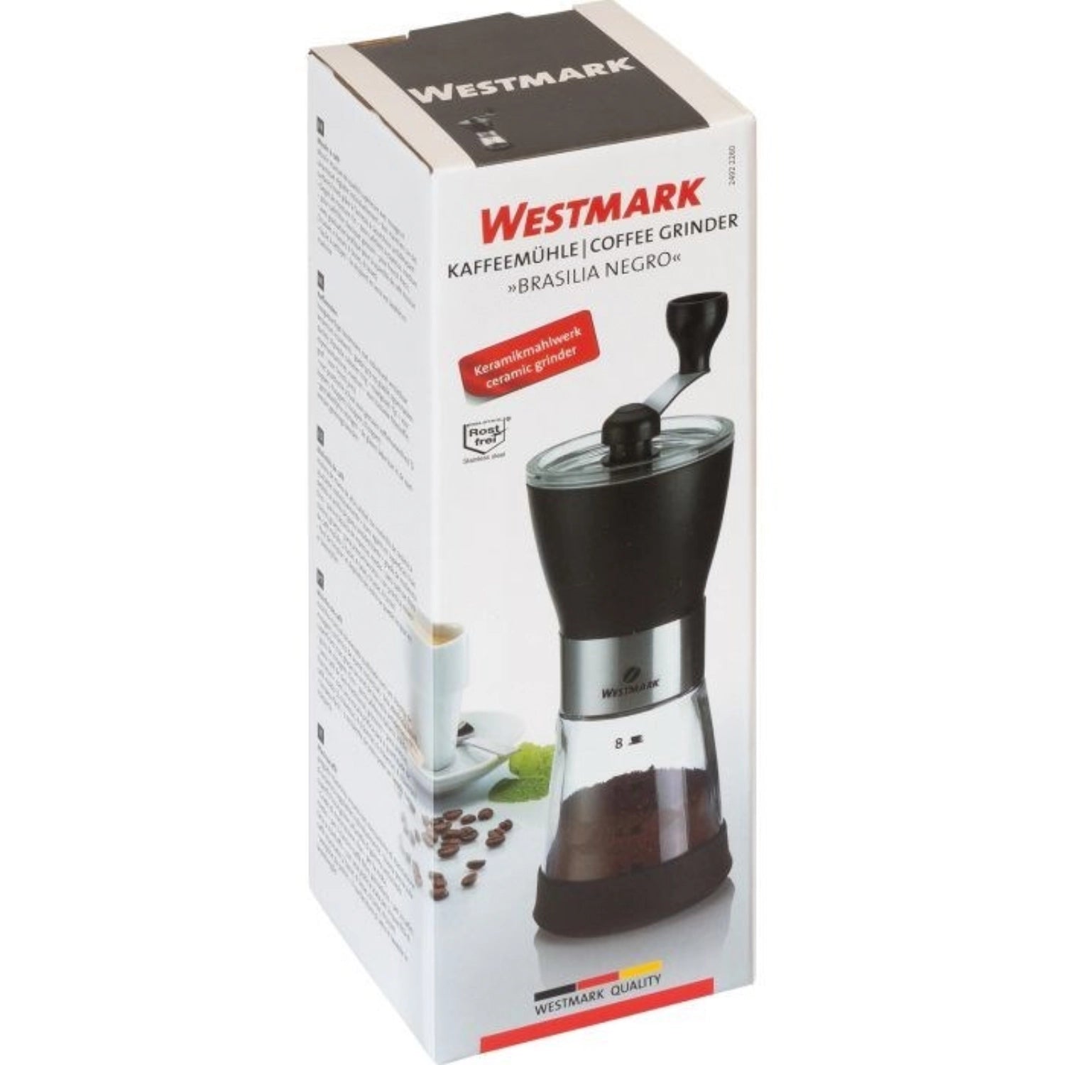 Stilvolle Kaffeemühle Brasilia Negro von Westmark, perfekt für die Zubereitung von aromatischem, frisch gemahlenem Kaffee zu Hause.