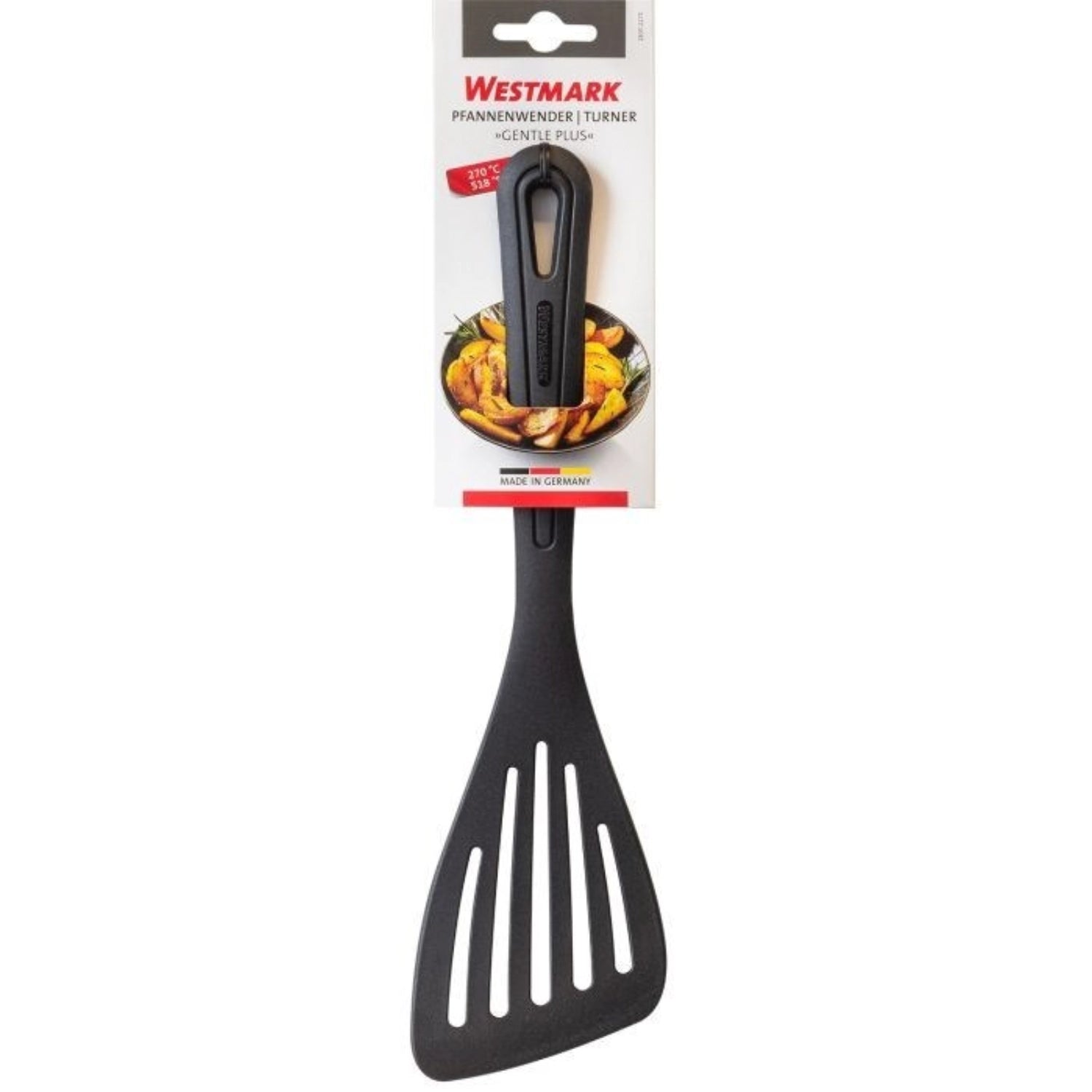 Ergonomischer Pfannenwender Gentle Plus von Westmark, perfekt zum sanften Wenden von Lebensmitteln, langlebig und benutzerfreundlich.