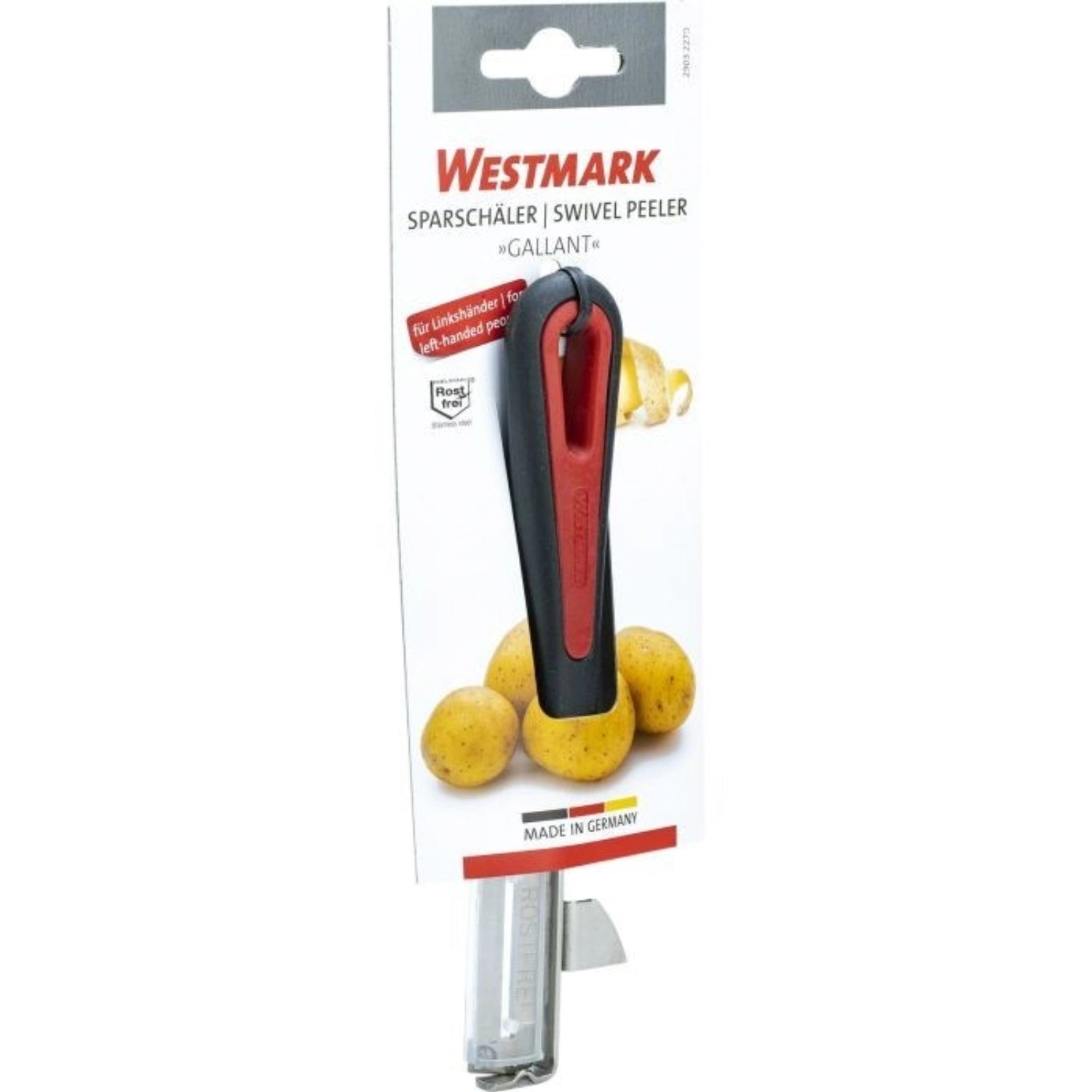 Praktischer Sparschäler Gallant für Linkshänder von Westmark, ideal zum schnellen und einfachen Schälen von Obst und Gemüse mit einem bequemen Design.